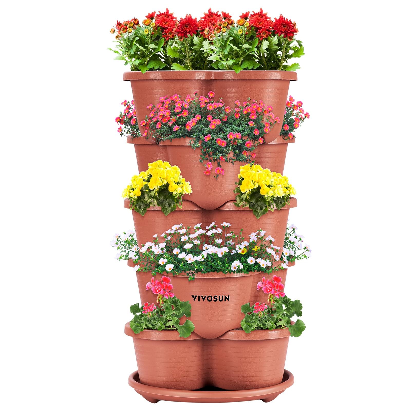 5 Tier Vertical Gardening Stackable Planter for Strawberries, Flowers, Herbs, Vegetables, Brown