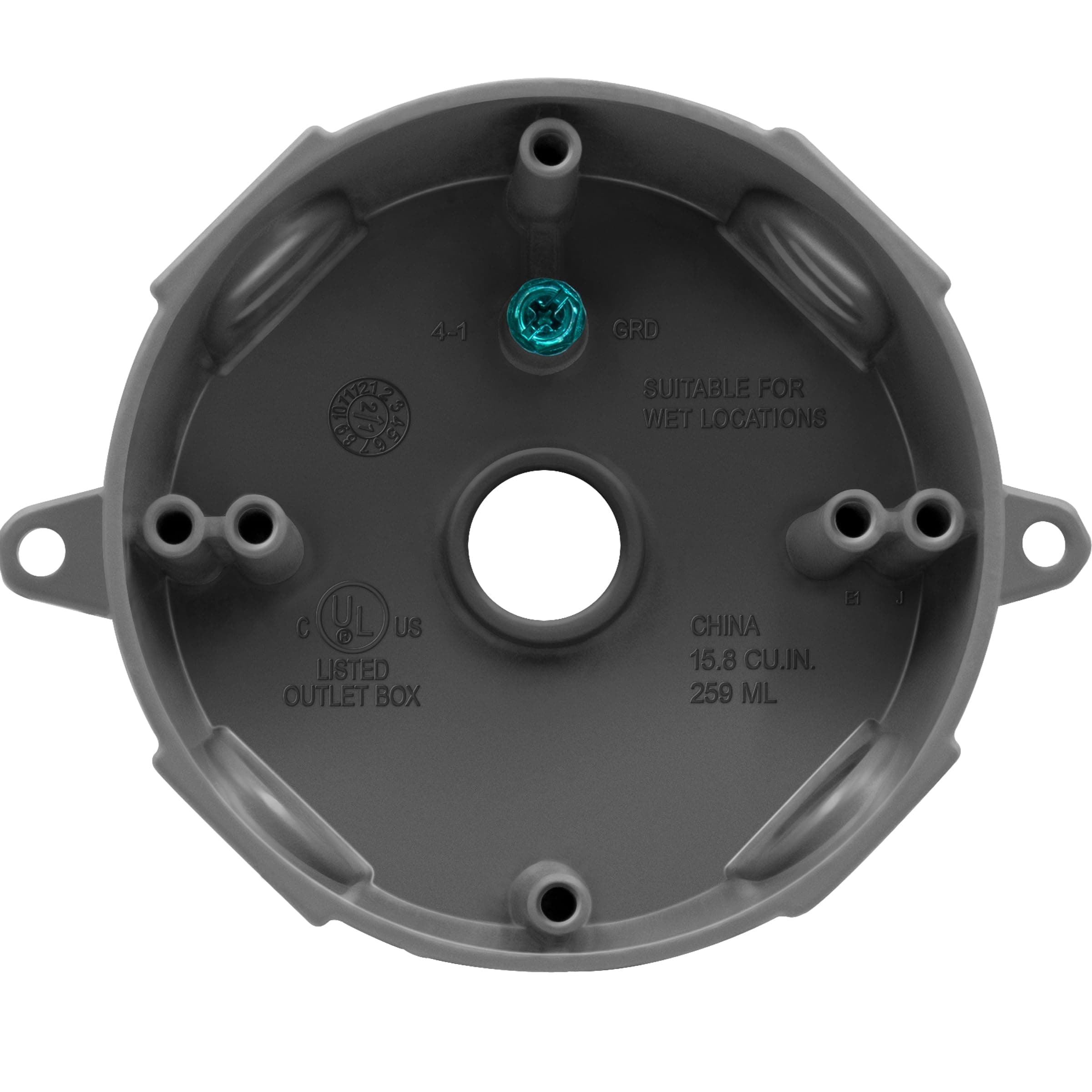 ENERLITES 4” Diameter Round Weatherproof Outlet Box with Five 1/2-in Threaded Outlets, Round Outdoor Electrical Box, 5 Holes 0.50” Each, 2-Gang, 5.4” Height x 4.05” Length x 1.57” Depth, EN4550 Grey