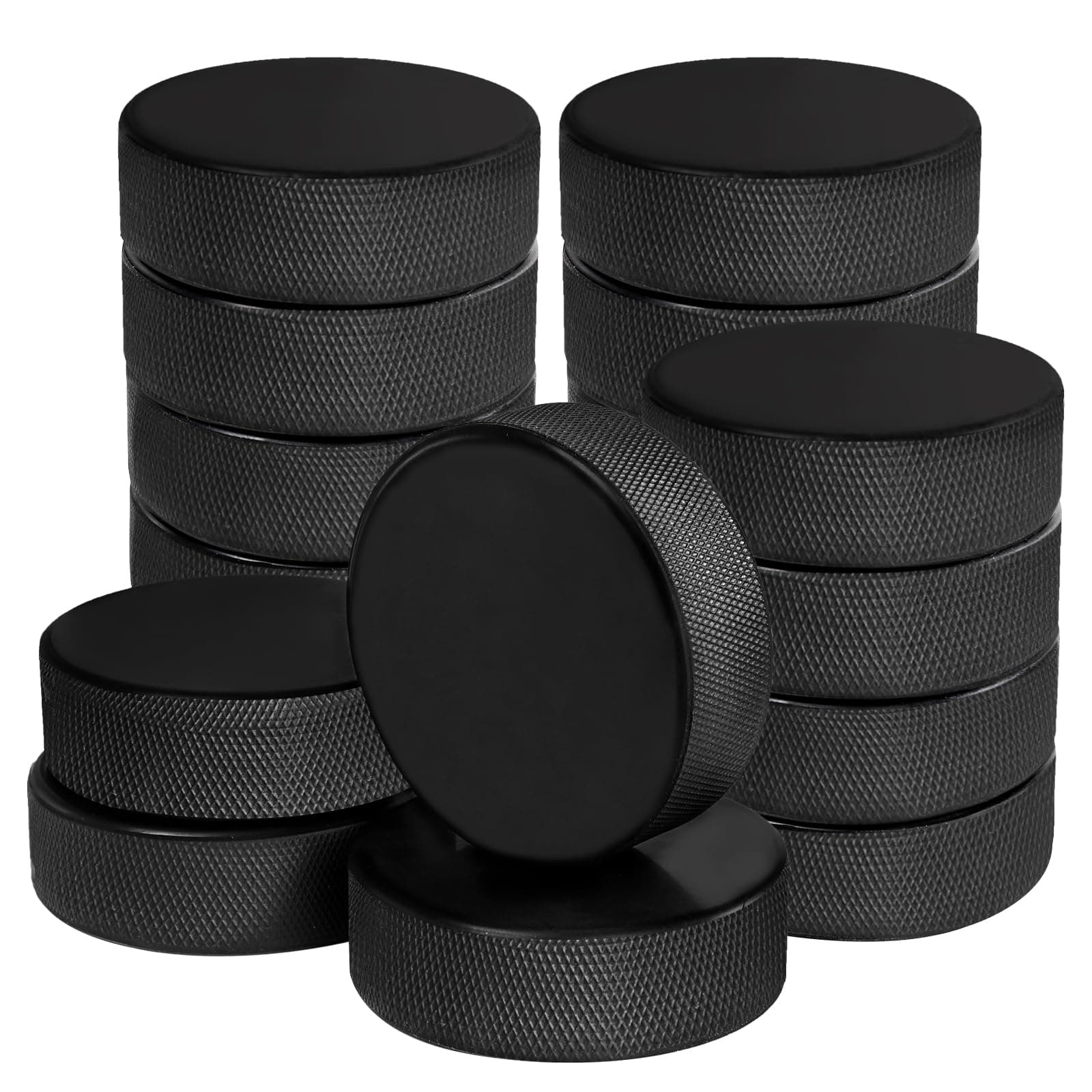 18 Pack Ice Hockey Pucks with 3 Reusable Mesh Bag, Official Regulation, Diameter 3", Thickness 1", 6oz, Black