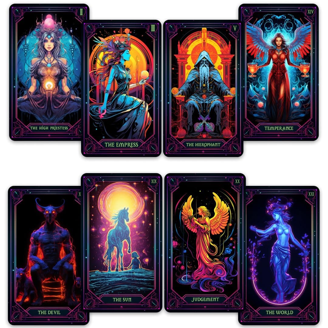 CRAFTERIANNeon Tarot Cards │78 Tarot Cards │Original Tarot Cards for Beginners and Experts with Guide Book and Foil Edges│Fortune Telling Game, Divination Tools for All Skill Levels,.