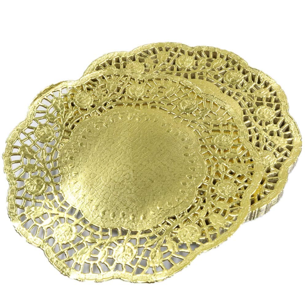 lobake 100 Pieces 8.5 inches Gold Colored Round Paper lace doilies Place mats Cake Baking Wedding doilies