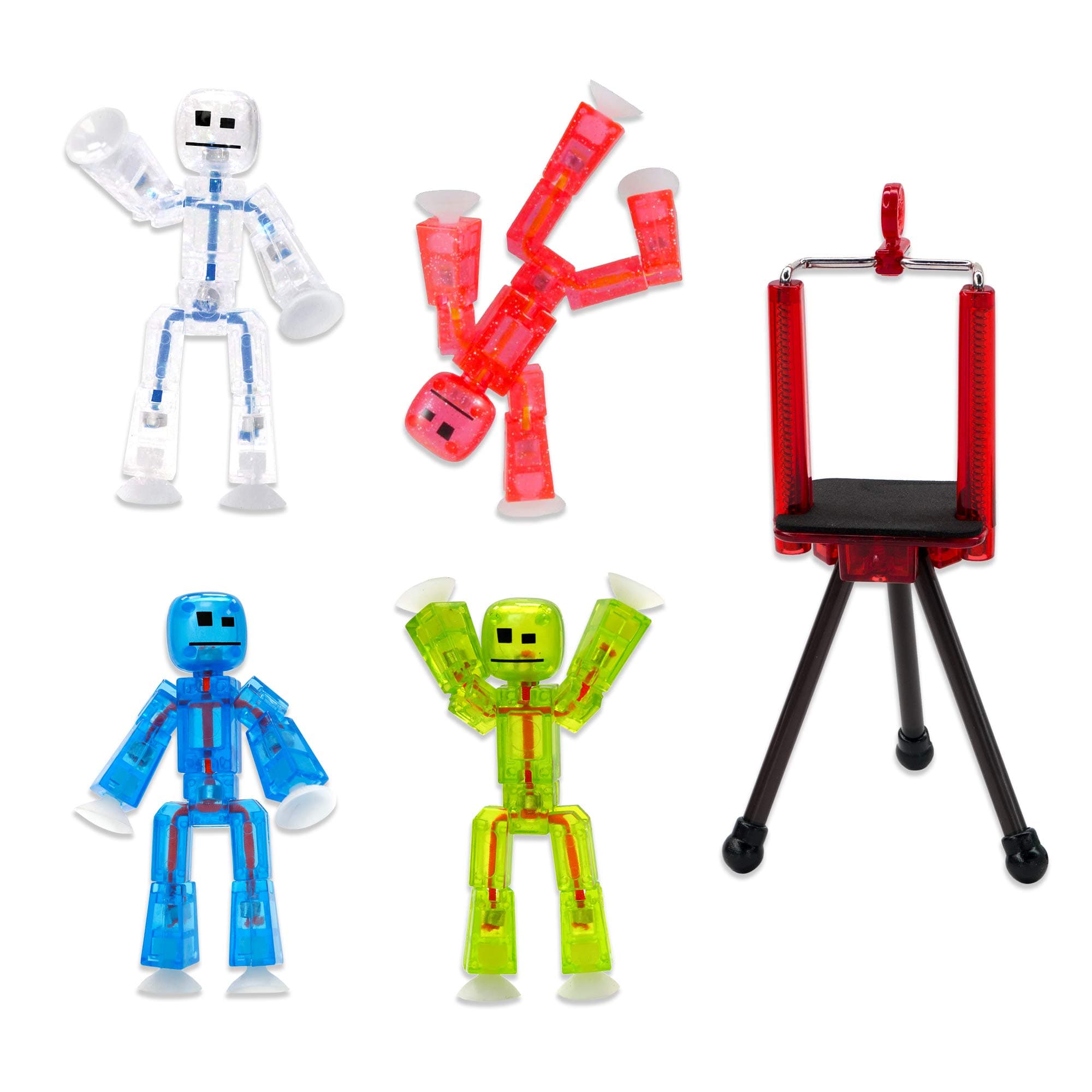 Zing, Set of 4 Clear Poseable Action Figures and Mobile Phone Tripod