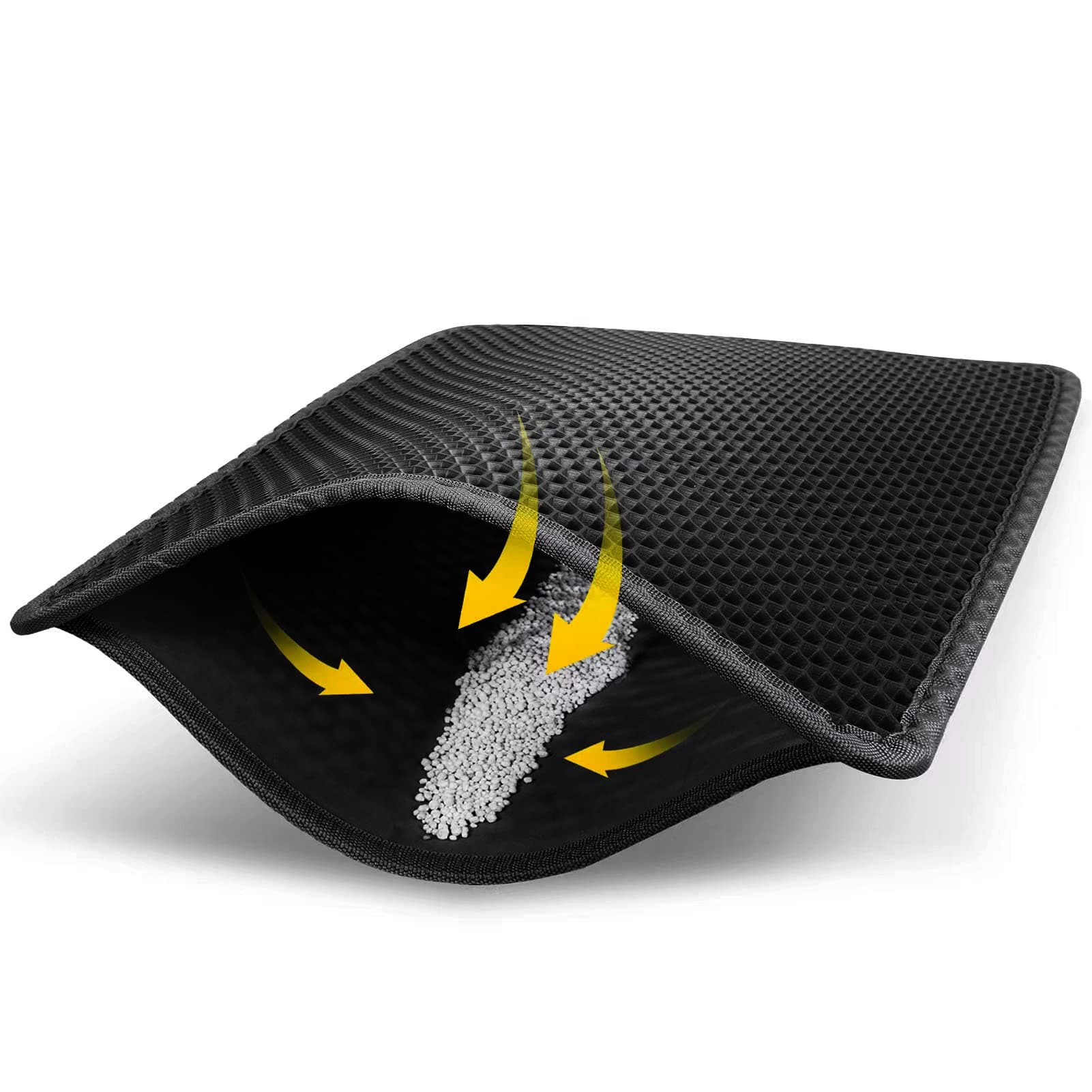 Cat Litter Mat Black Trapping for Litter Box, XL Jumbo 30 x 24 in, Urine & Waterproof, Honeycomb Double Layer Anti Tracking Kitty Mats, No Phthalate, Washable Easy Clean, Scatter Control