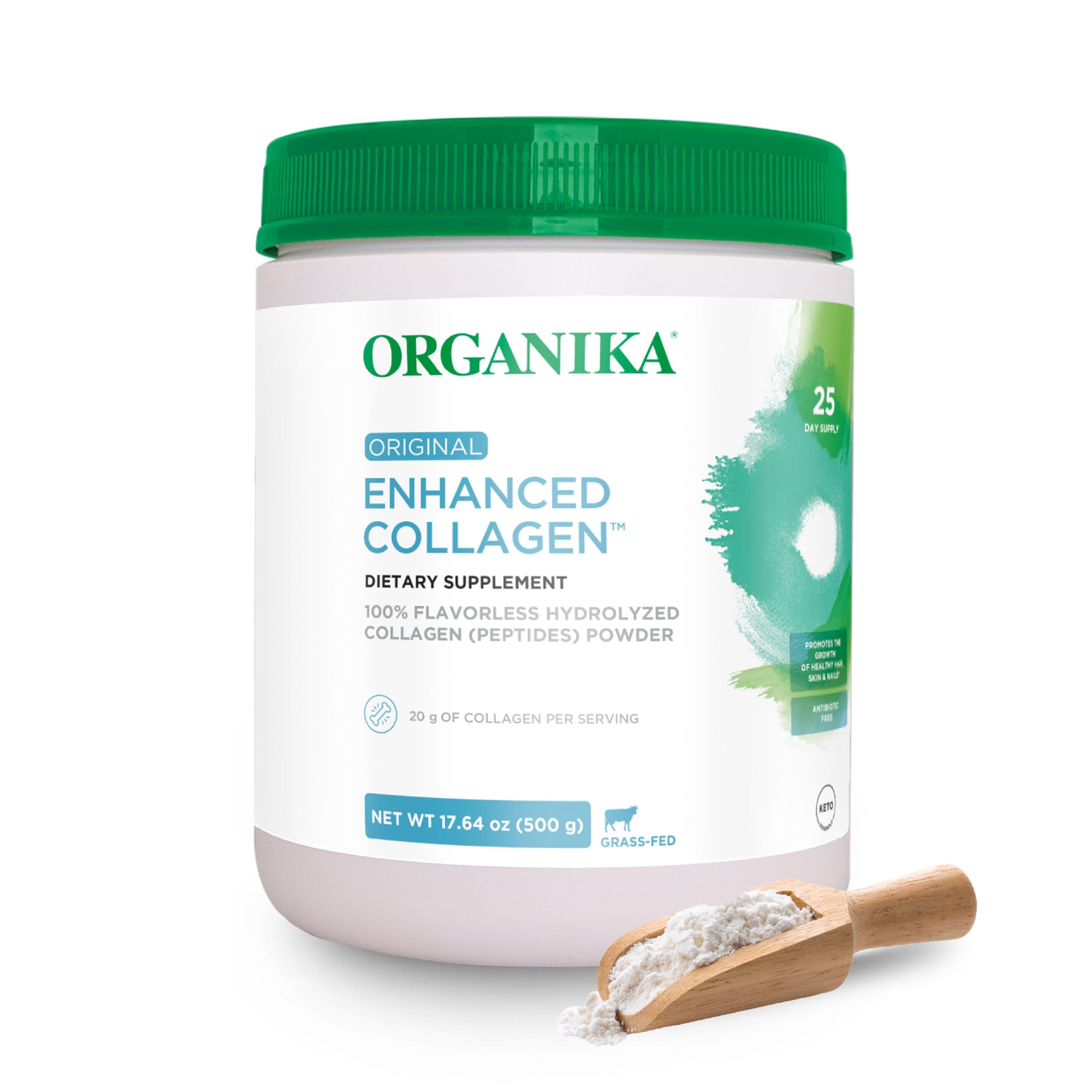 Organika Enhanced Hydrolyzed Collagen Peptides Powder: Easy Absorption Unflavored Collagen Powder for Skin, Hair, Nails, Joints, Muscles, & Gut - Keto, GMO-Free, Grass-Fed (1.1 Pounds)