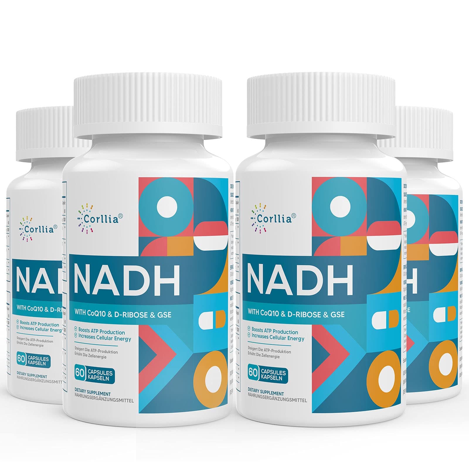 NADH 50mg + CoQ10 200mg + D-Ribose 150mg Supplement, Enhance NAD+ Supplement for Energy, Fatigue, Reduced Nicotinamide Adenine Dinucleotide, 240 Veggie Capsules