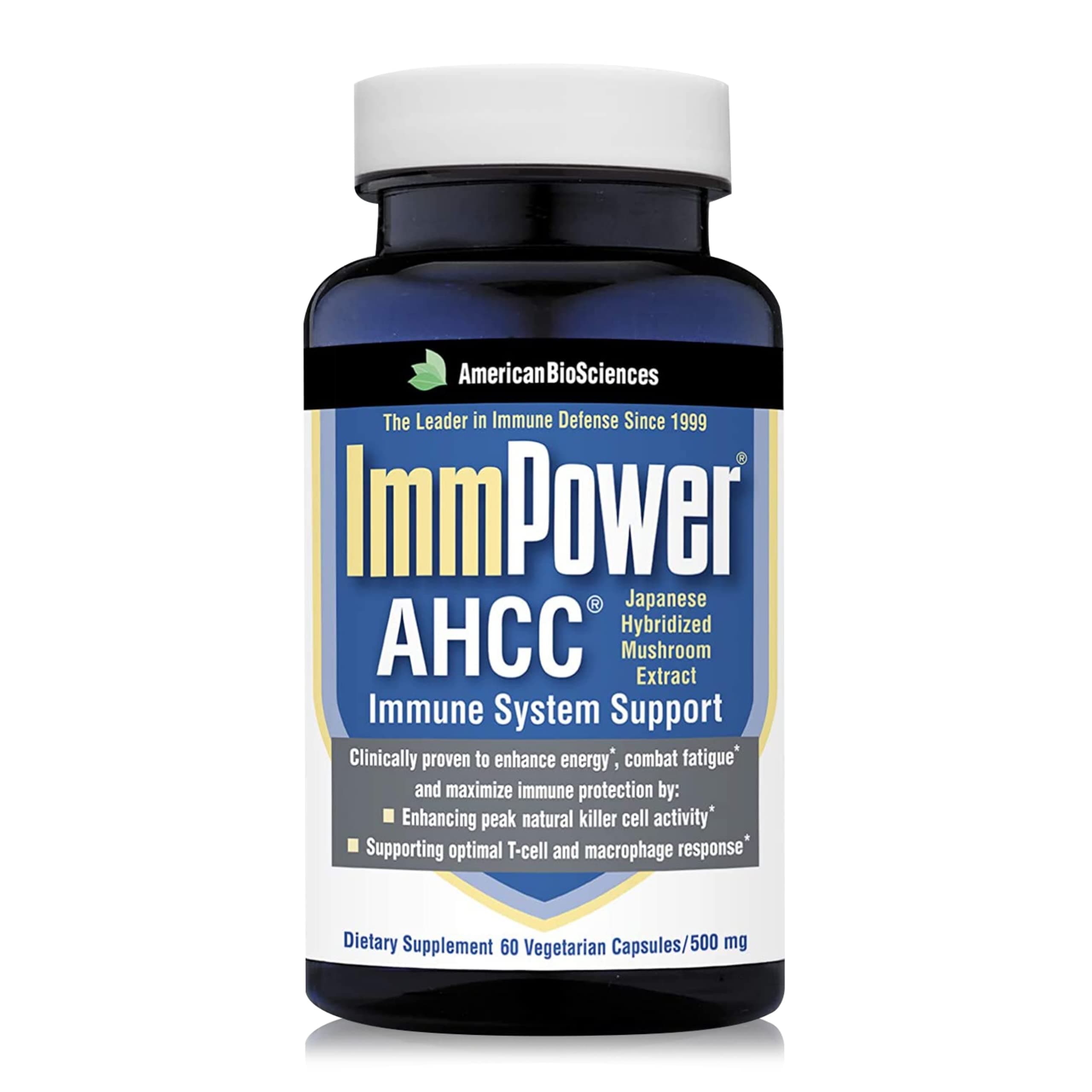 ImmPower AHCC Herbal Mushroom Supplement, 500mg per Capsule for Immune Support, Maintains Natural Killer Cell Activity, Pack of 1, 60 Veggie Capsules