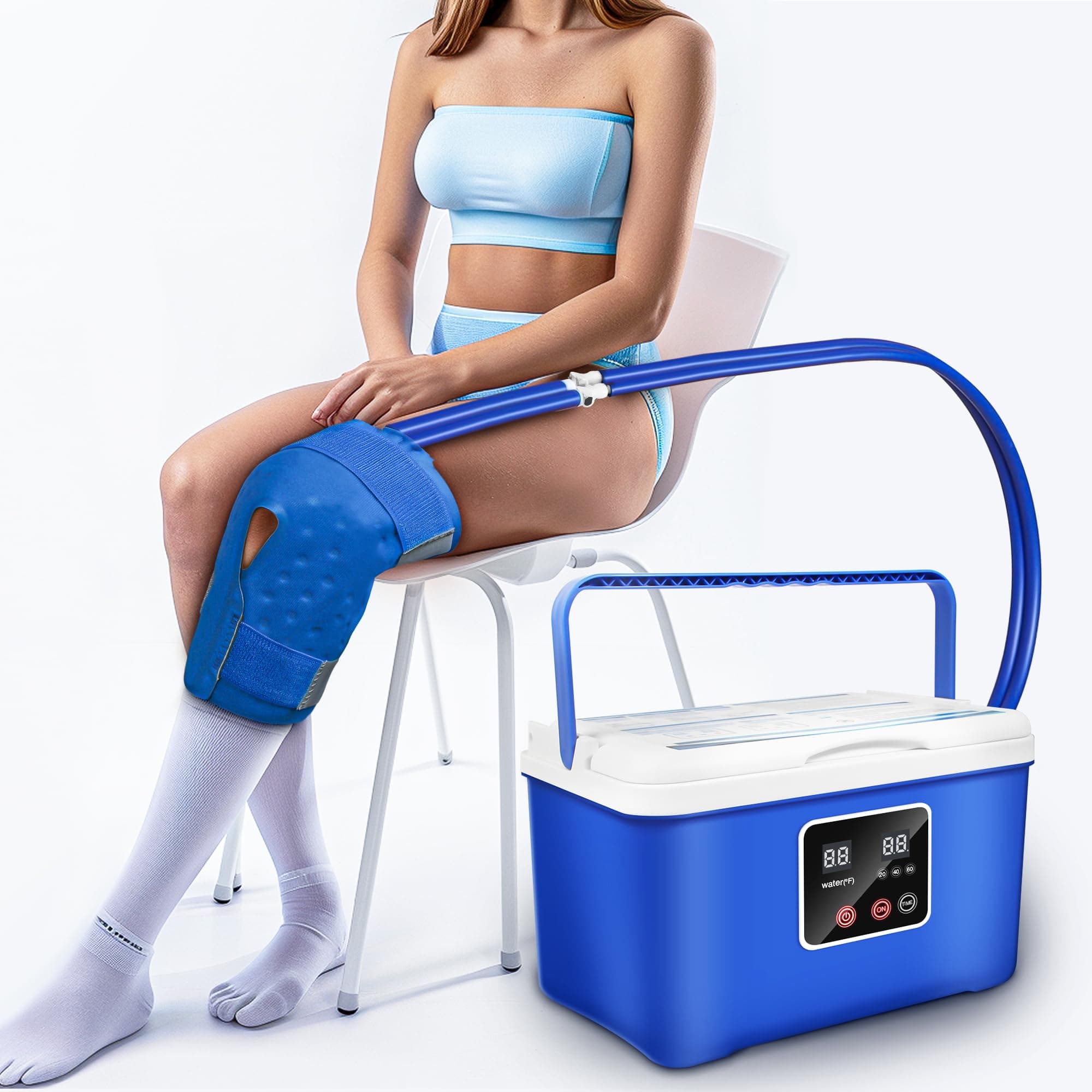 Cold Therapy Machine, Ice Therapy Machine System for Knee with Digital Timer, Quiet Pump, Adjustable Knee Pad, Cold Therapy Unit for Long-Term Relief and Recovery