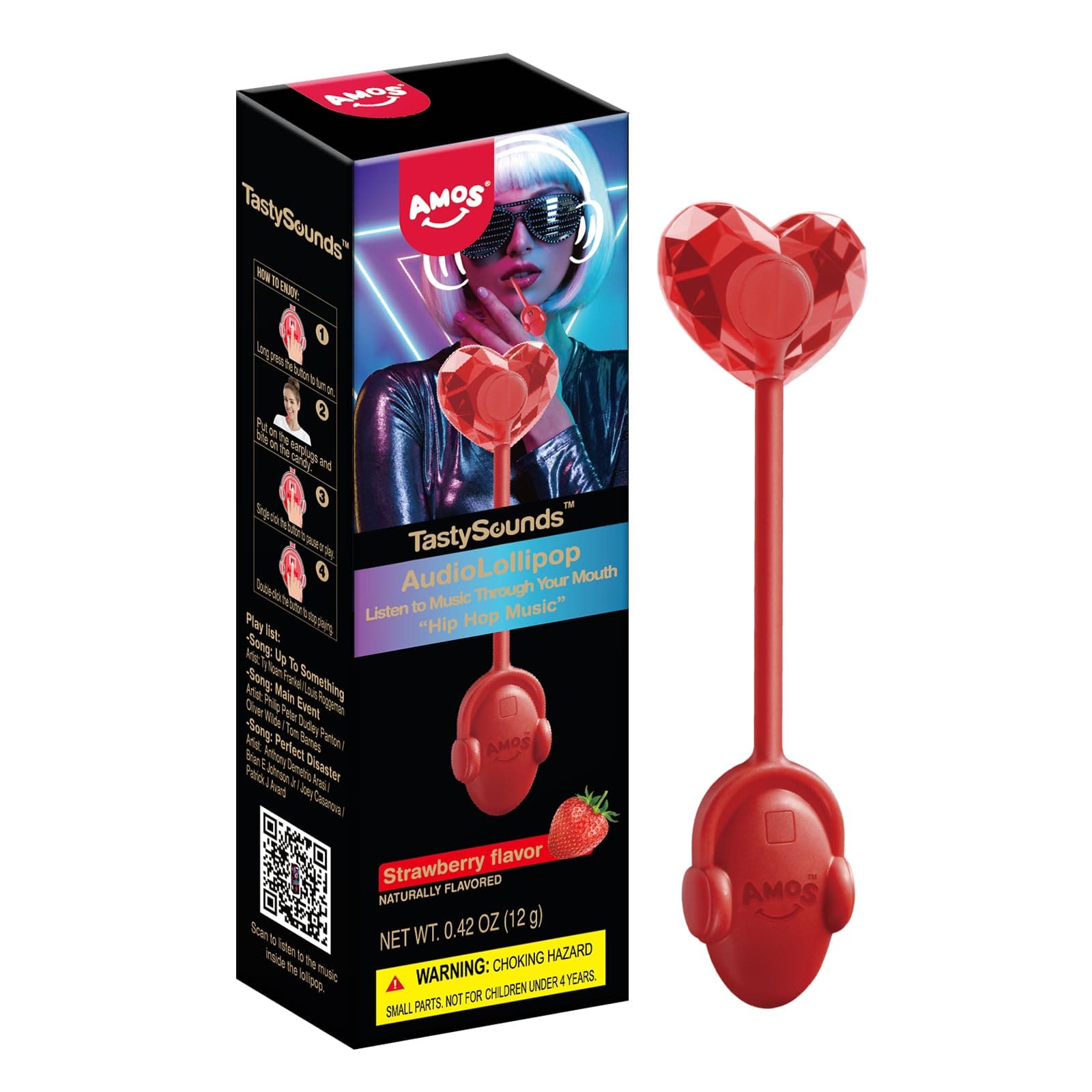 Amos Music Lollipop Candy Suction Cup Strawberry Flavor Audio Singing Lollipop Sugar Free Unique Lover Gift