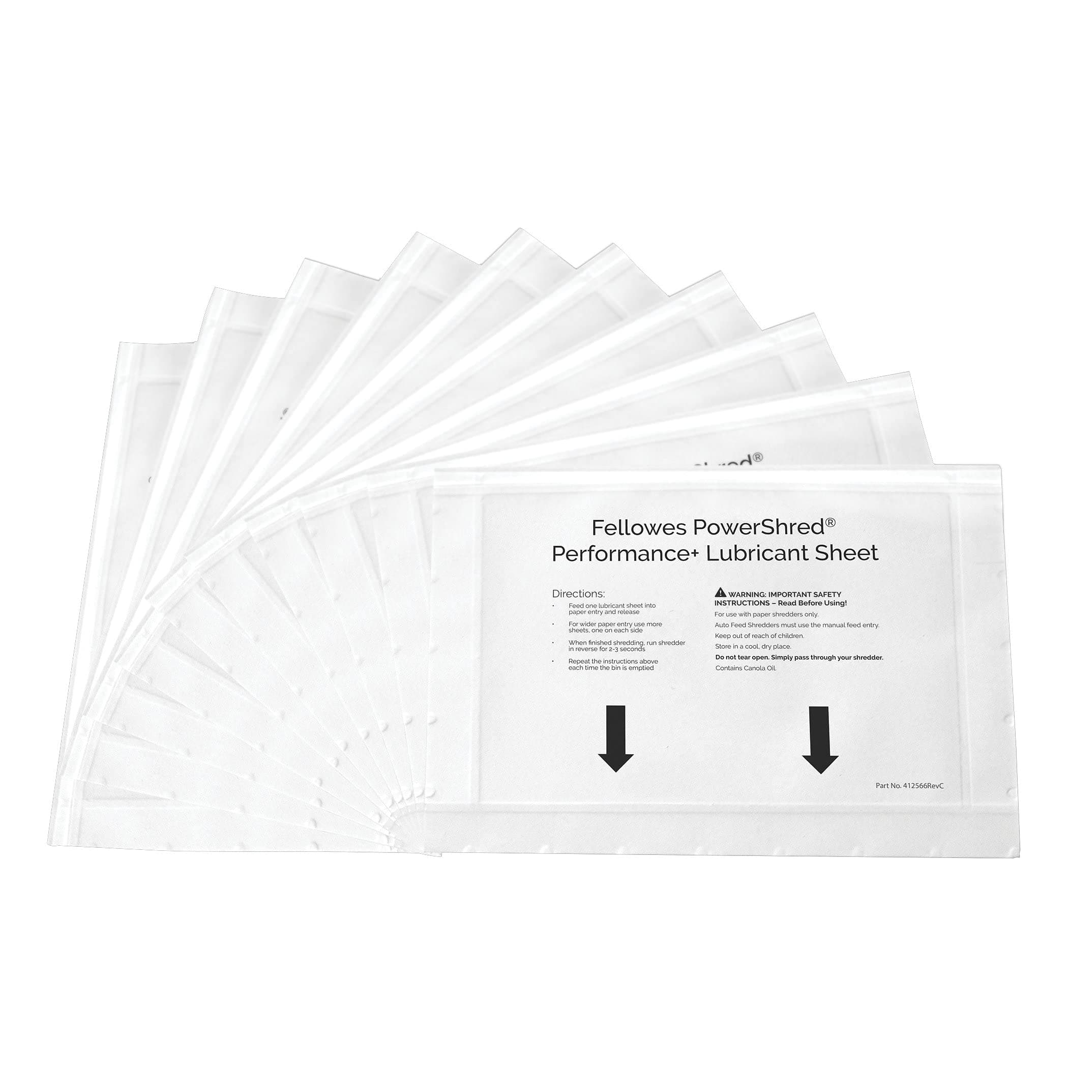 Fellowes 10 Paper Shredder Oil Lubricant Sheets – Powershred Performance+ Easy to Use Shredder Oil Sheet, White