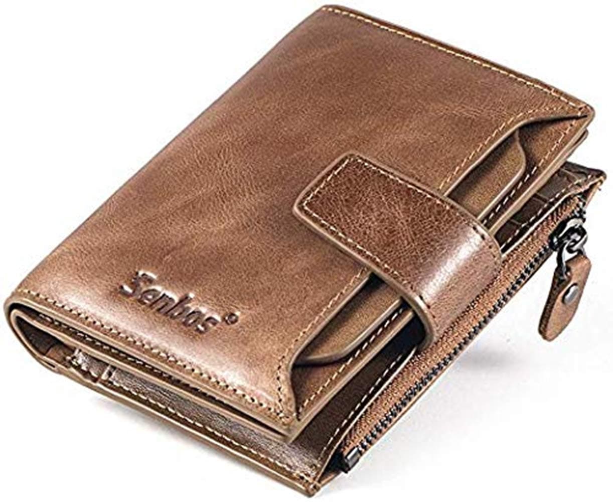 Senbos Mens Wallet Light Brown Genuine Cowhide RFID Blocking Soft Leather Wallet for Valentine's Day Father's Day