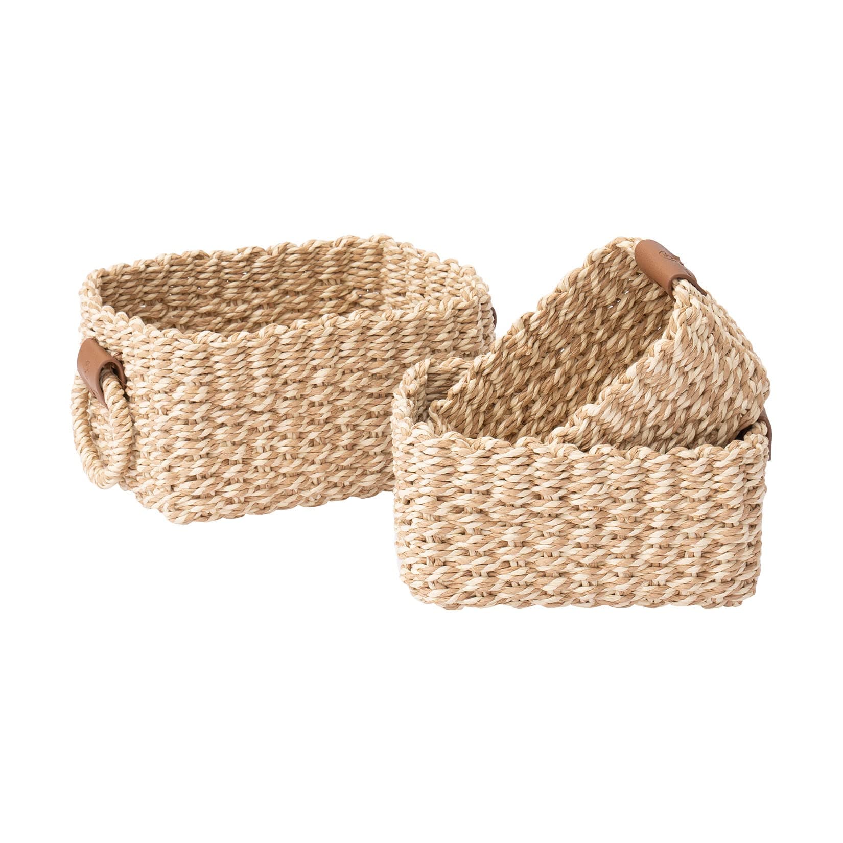LA JOLIE MUSE Woven Storage Baskets, Recycled Paper Rope Bin Organizer Divider for Cupboards Drawer Closet Shelf Dresser, Set of 3 (Yellow White)