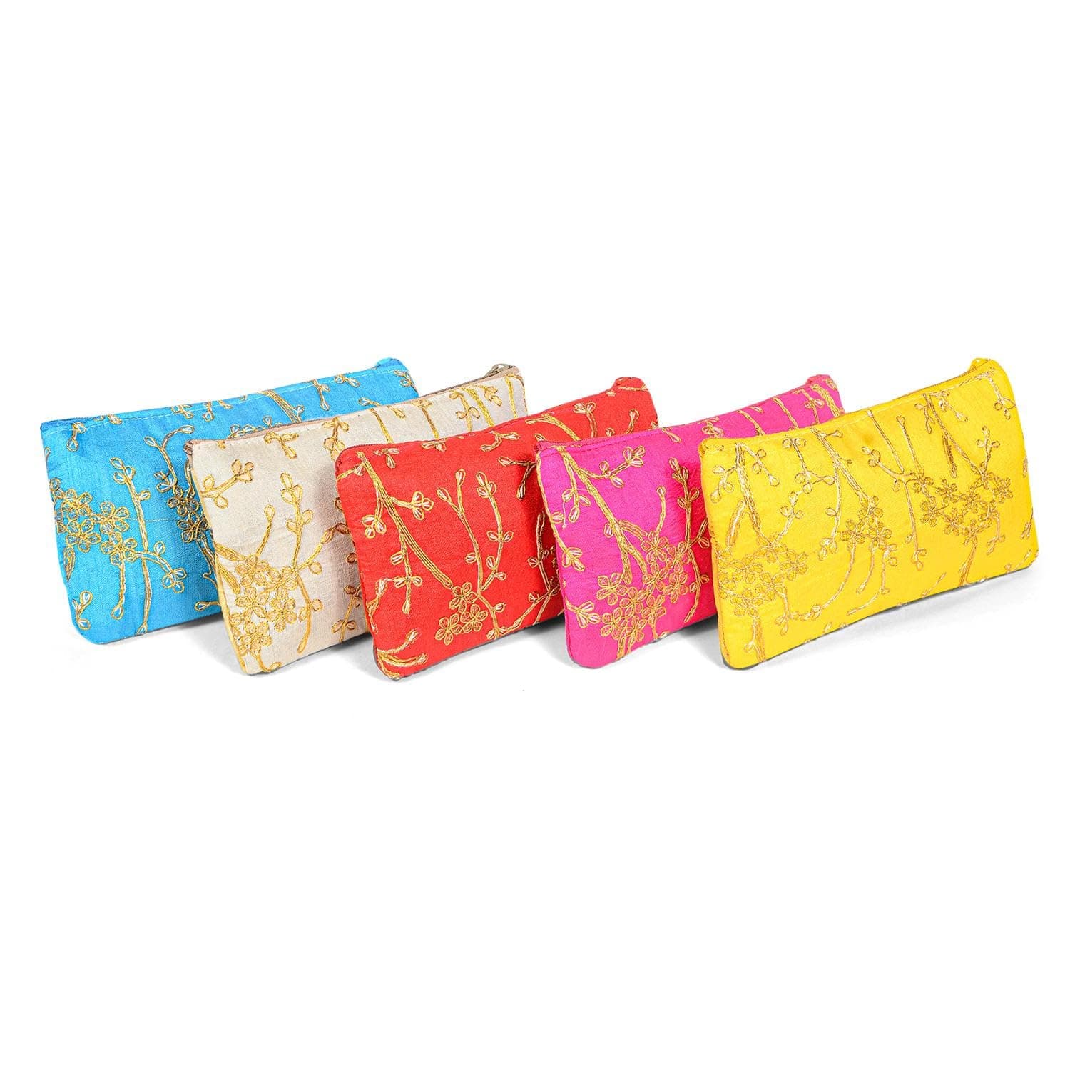 Traditional Embroidered Zipper Purse for Women | Return Gifts for Baby Shower, Haldi, Mehendi, Wedding | Multicolor Ethnic Pouch Set