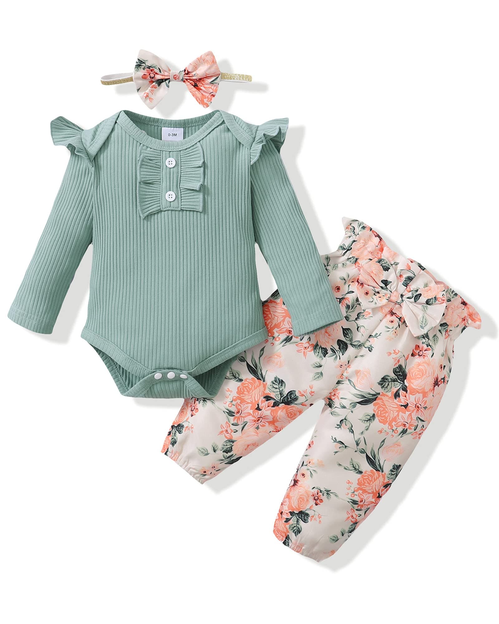 Mioglrie Newborn Infant Baby Girl Clothes Romper Pants Set Cotton Floral Outfits Baby Clothes for Girls
