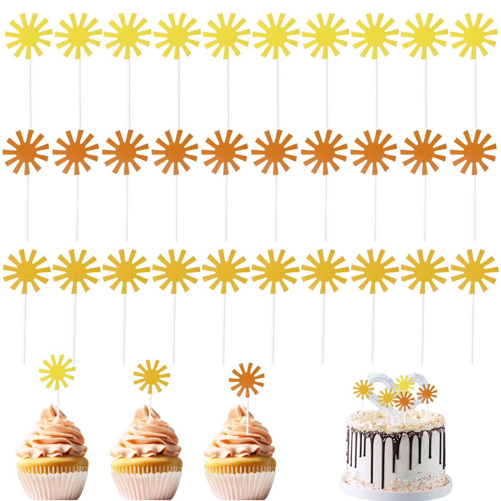 Little Sun Cupcake Toppers First Birthday Decoration, 30 Pcs Shower Sunshine Cup Cake Decorations Sunshine 1st Birthday Cake Topper Prop Decoration