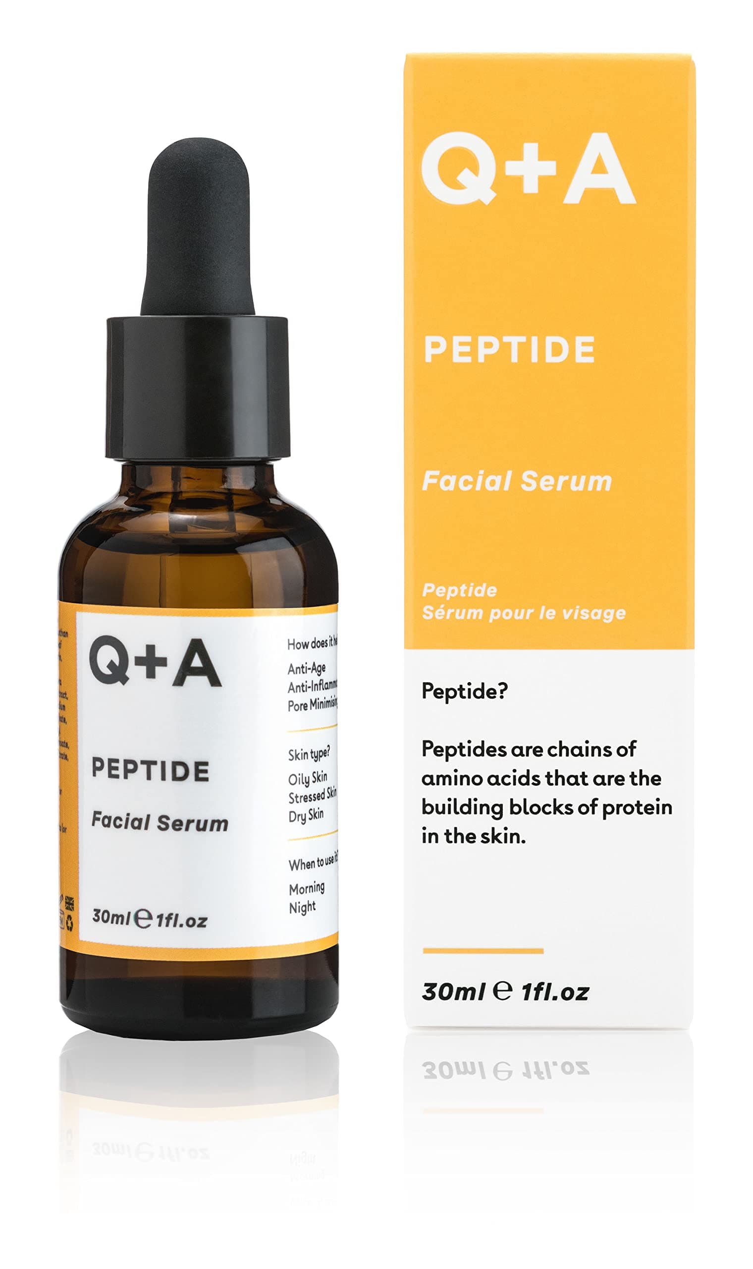Q+A Peptide Facial Serum (30ml), Natural Anti Ageing Face Serum with Hyaluronic Acid, Pure Peptide, Magnesium, Fragrance Free Skincare, Hydrates and Plumps the Skin for a Youthful Glow