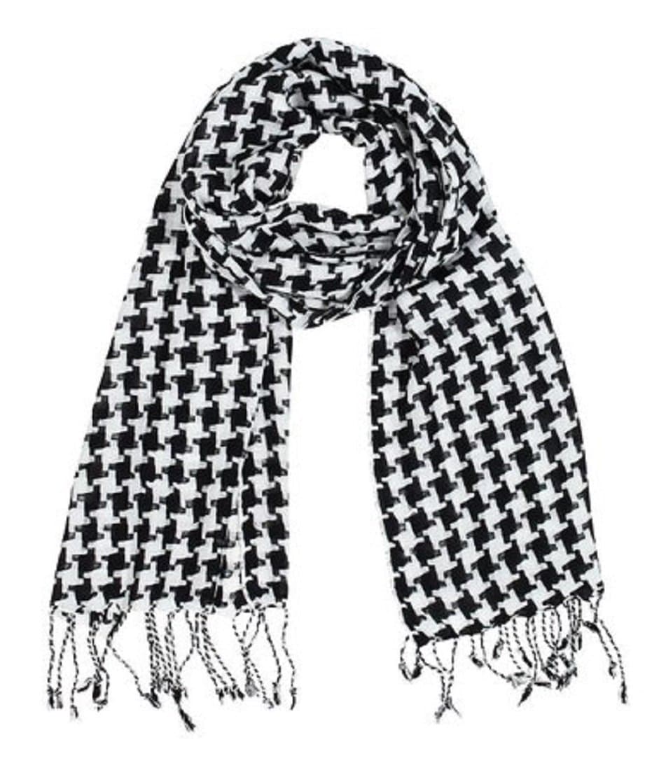 100% Cashmere Wool Scarf Houndstooth Design Made in Germany (Black - large print)