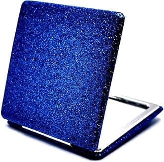 Blue Compact Makeup Mirror for Men and Women, 1x/2x Magnifying Foldable Cosmetic Mirror, Portable Double-Sided Travel Mirror for Beauty, Elegant Vanity Mirror for Pocket Purse Clutch