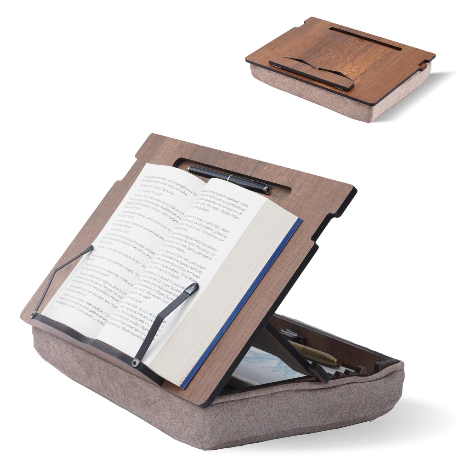 Vigo Wood Book Stand with Storage, Book Holder, Reading Stand, Cookbook Holder, Recipe Book Stand, Wooden Book Stands for reading, Cookbook stand for kitchen, Book Holder for reading in bed (Walnut)