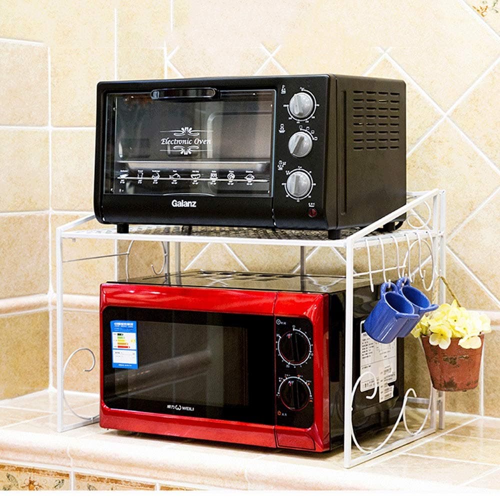 YANHTSO Wrought Iron Microwave Oven Rack Kitchen Rack Rack Oven Rack Seasoning Rack Multifunctional Storage Shelf Kitchen Pot Rack White