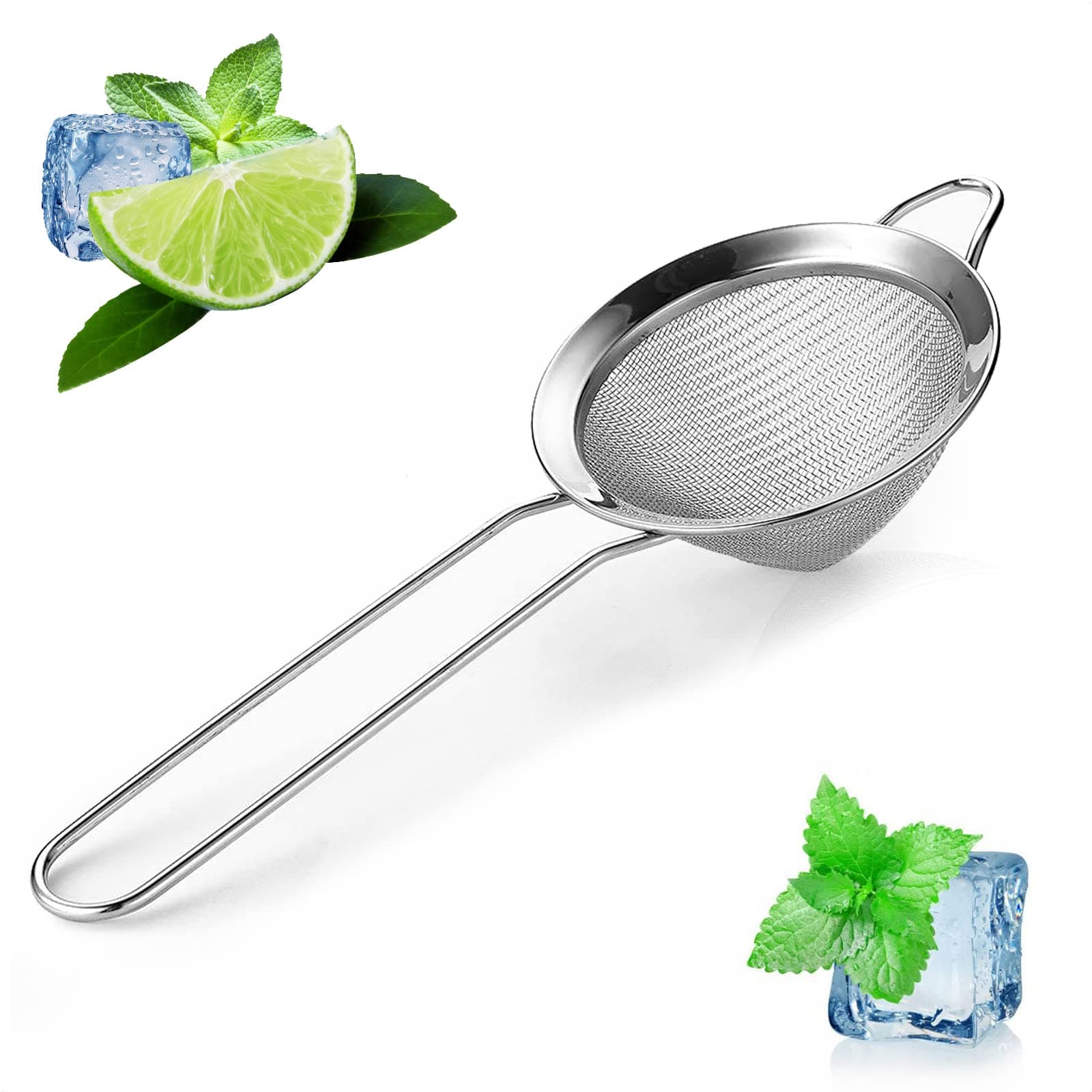 Mesh Cocktail Strainer - 9 Inches Mini Mesh Strainer with Handle, Durable and Lightweight Stainless Steel, Easy to Use and Clean, Dishwasher Safe, Good as Coffee Dripper and Baking Sifter
