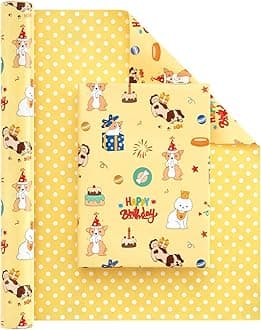 WERNNSAI Dog Wrapping Paper Roll - 1 Roll 17” x 33 ft Reversible Happy Birthday Wrapping Paper Roll Kids Birthday Gift Wrap Boys Puppy Wrapping Paper Roll Jumbo Roll Wrapping Paper Polka Dot Design