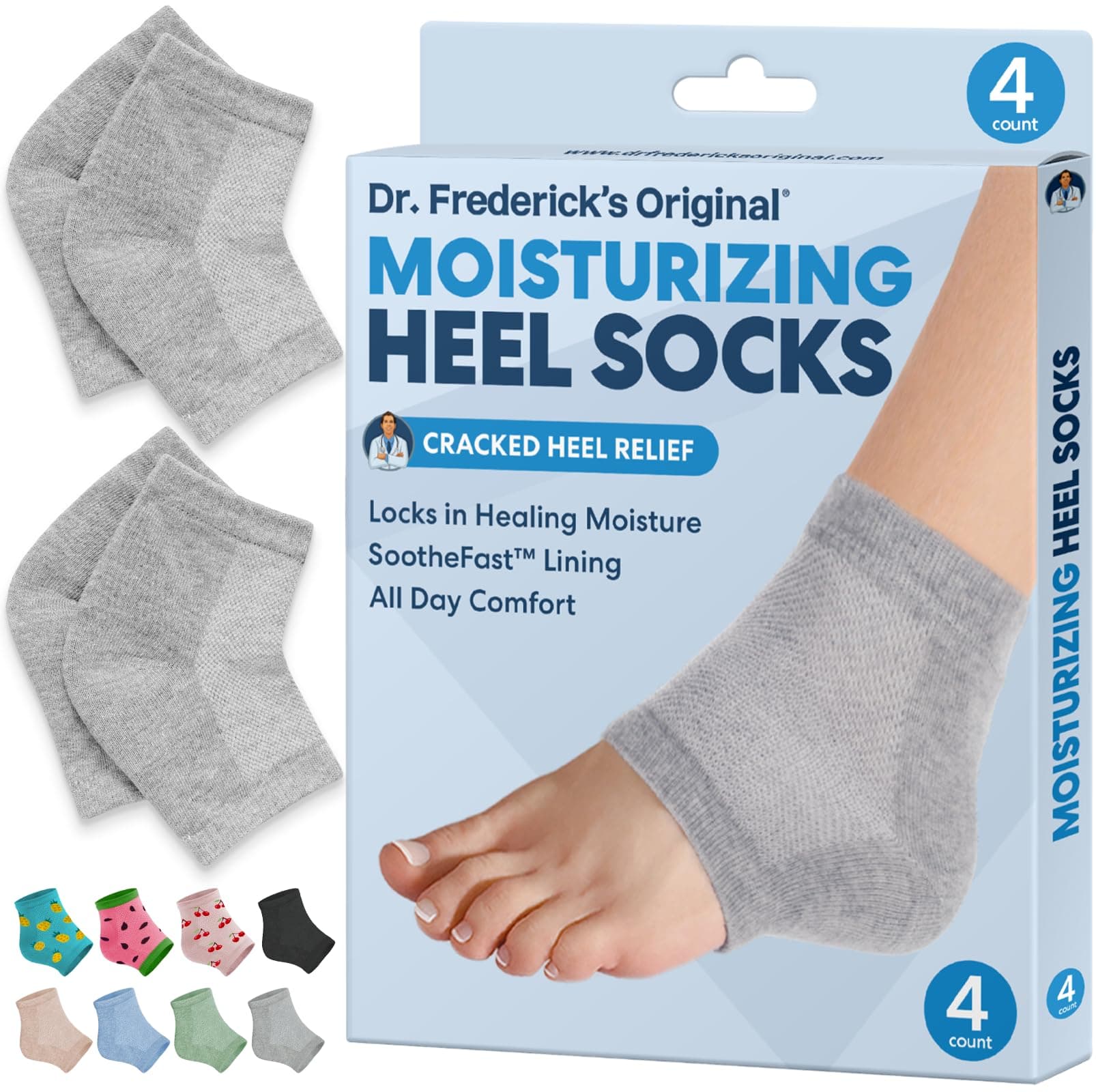 Dr. Frederick's Original Moisturizing Heel Socks for Dry Cracked Heels Treatment - Infused with Olive Oil, Jojoba Oil and Vitamin E - 2 Pairs - Self Care Gifts for Women & Men - Original Formula