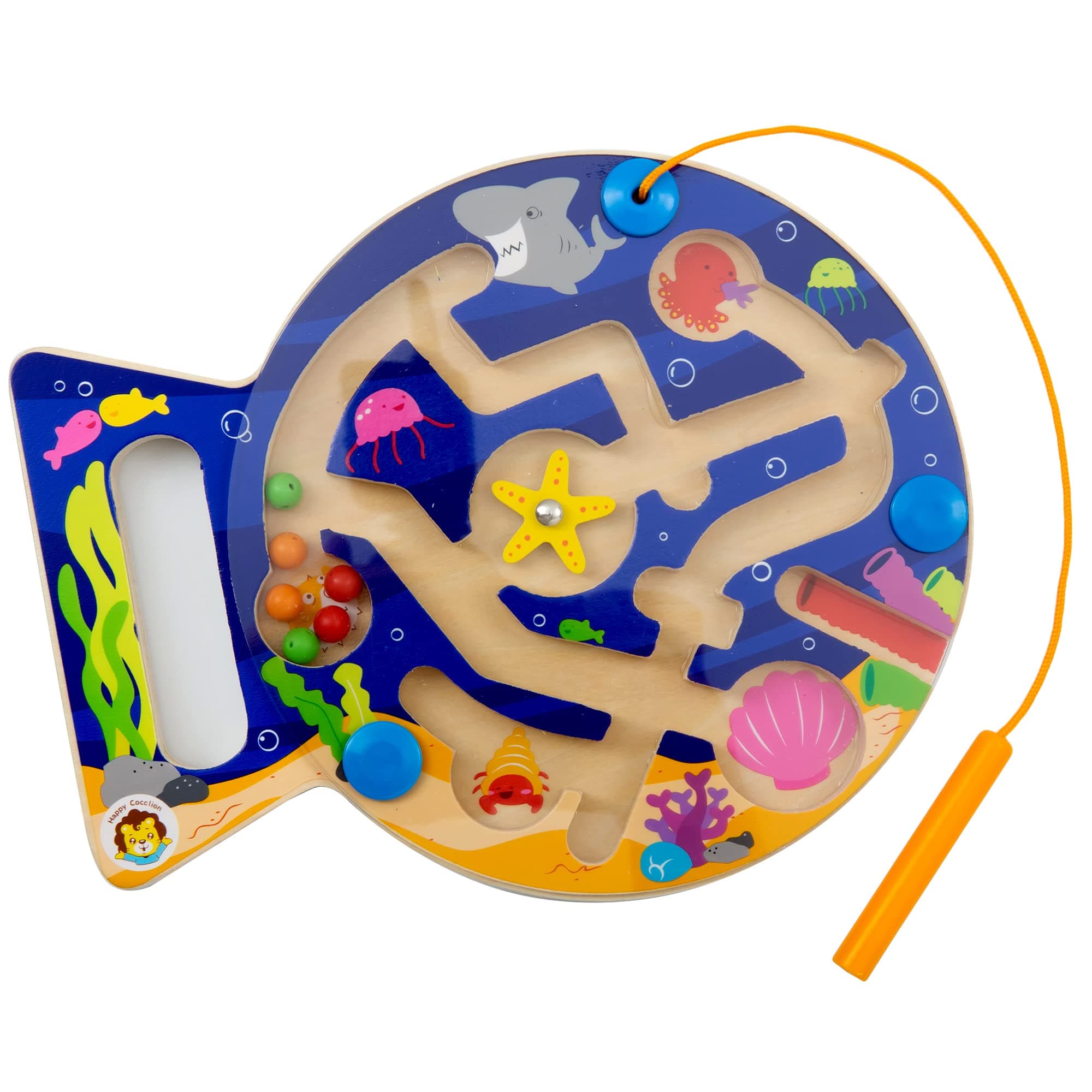 Magnetic Maze Puzzle Game, Wooden Magnetic Maze Learning & Education Toys with Marine Animals, Magnetic Maze for Toddlers, Perfect Road Trip Toys for Toddlers