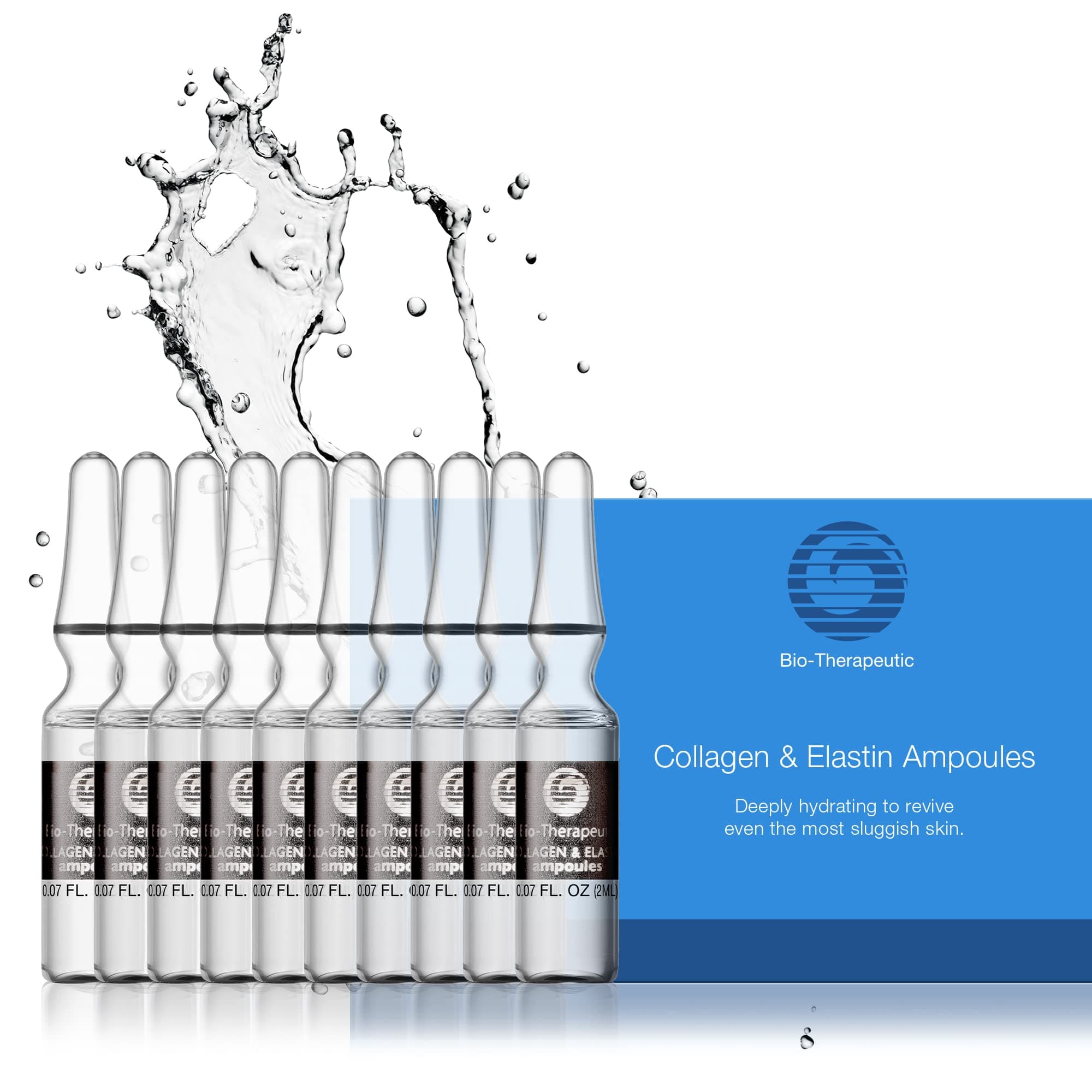 Collagen & Elastin Ampoules, Concentrated Facial Serum Hydrates and Firms All Skin Types with Gentle and Restorative Water Based Formula - 10 Glass Vials