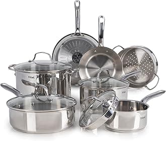 Tefal Stainless Collection Cookware Set, 11 Piece, Silver