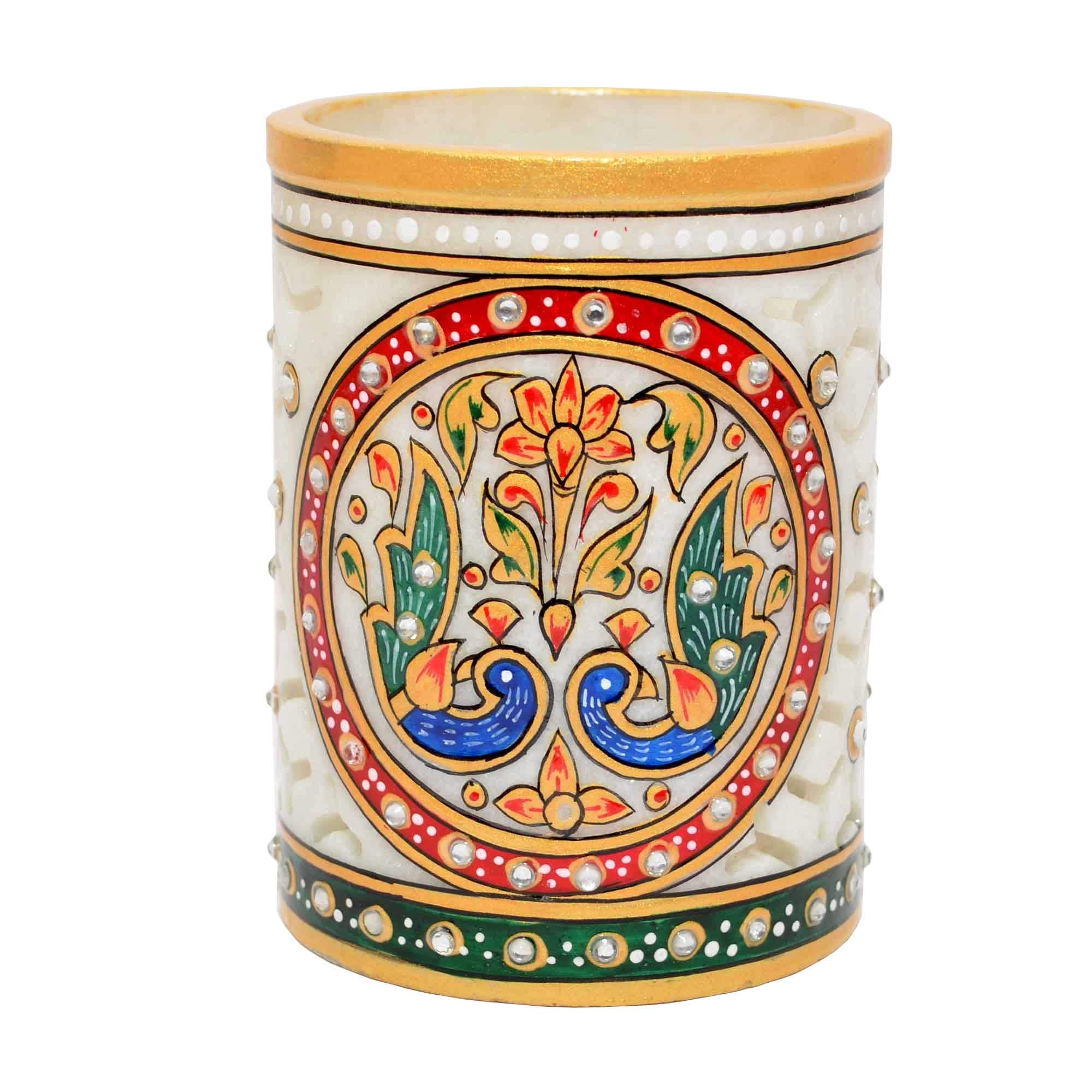 10.2cm Hand Made Candle Holder Pen Holder White Marble-Stone Decorative Tea Light Candle Burner Home Decor Interior Birthday Wedding Christmas Birthday Gifts