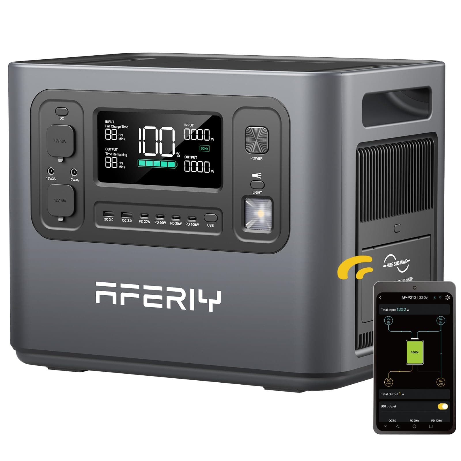 AFERIY Portable Power Station 2400W, 2048Wh Power Station LiFePO4 Backup Battery, Quick Charge in 1.5H, 240V AC Outlets, UPS, Solar Generator, Electric Generator for RV/Camping/Home, 7-Year Warranty