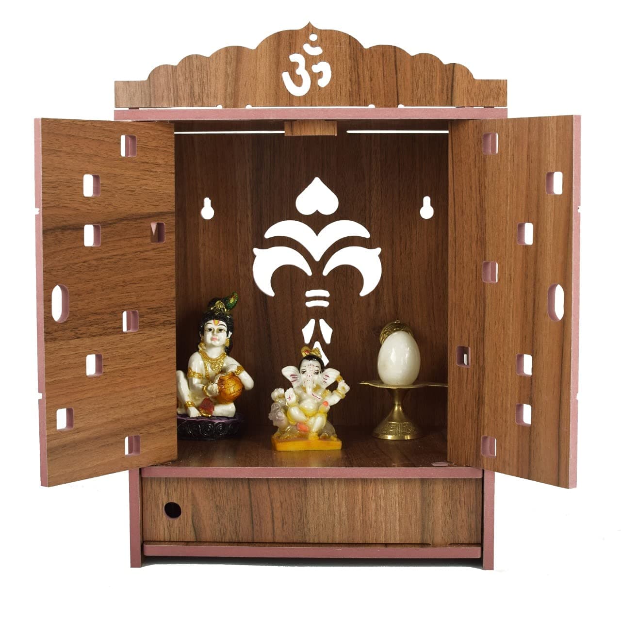 Praha Pooja Mandir for Home Wall Hanging MDF Wooden Temple with Door (Wooden)