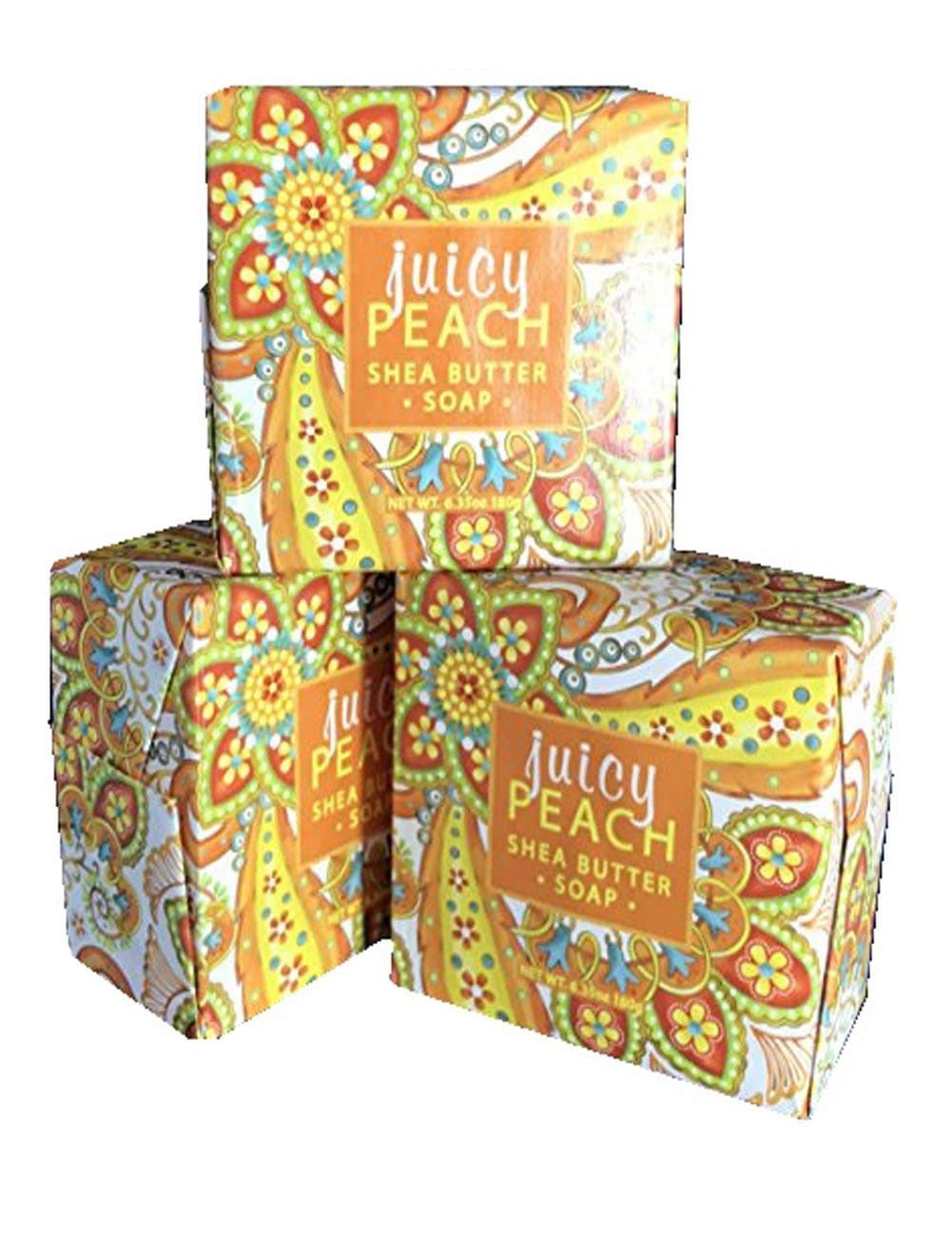 Greenwich Bay Cleansing Spa Soap, Shea Butter, and Cocoa Butter. Blended with Loofah and Apricot Seed, No Parabens, No Sulfates 6.35 Ounce (3 Pack) (Juicy Peach)