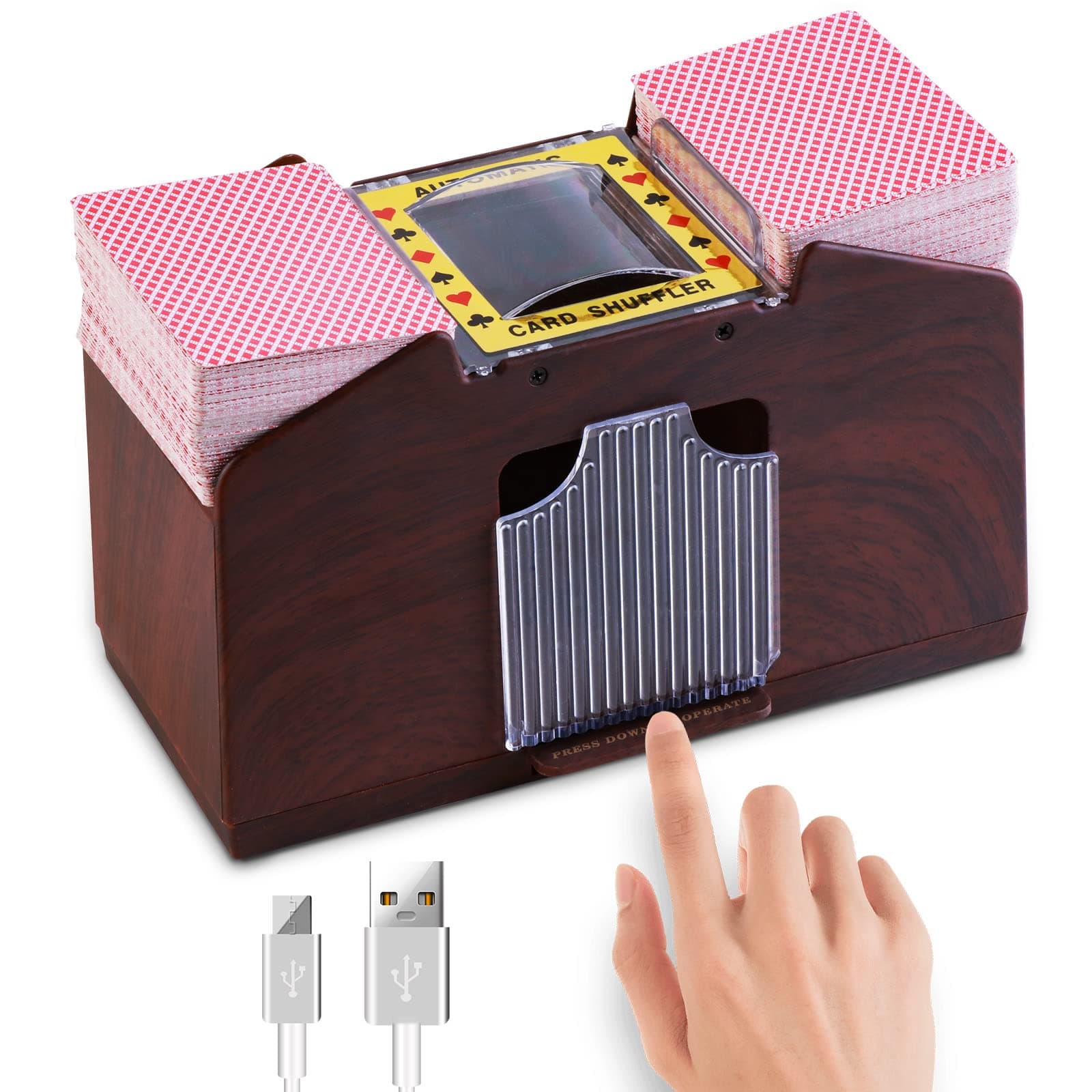 1-4 Deck Automatic Card Shuffler Luxury Wood Grain Professional Casino Poker Cards Shuffle Machine Playing Blackjack Game Battery Operated Or USB Electric Equipment