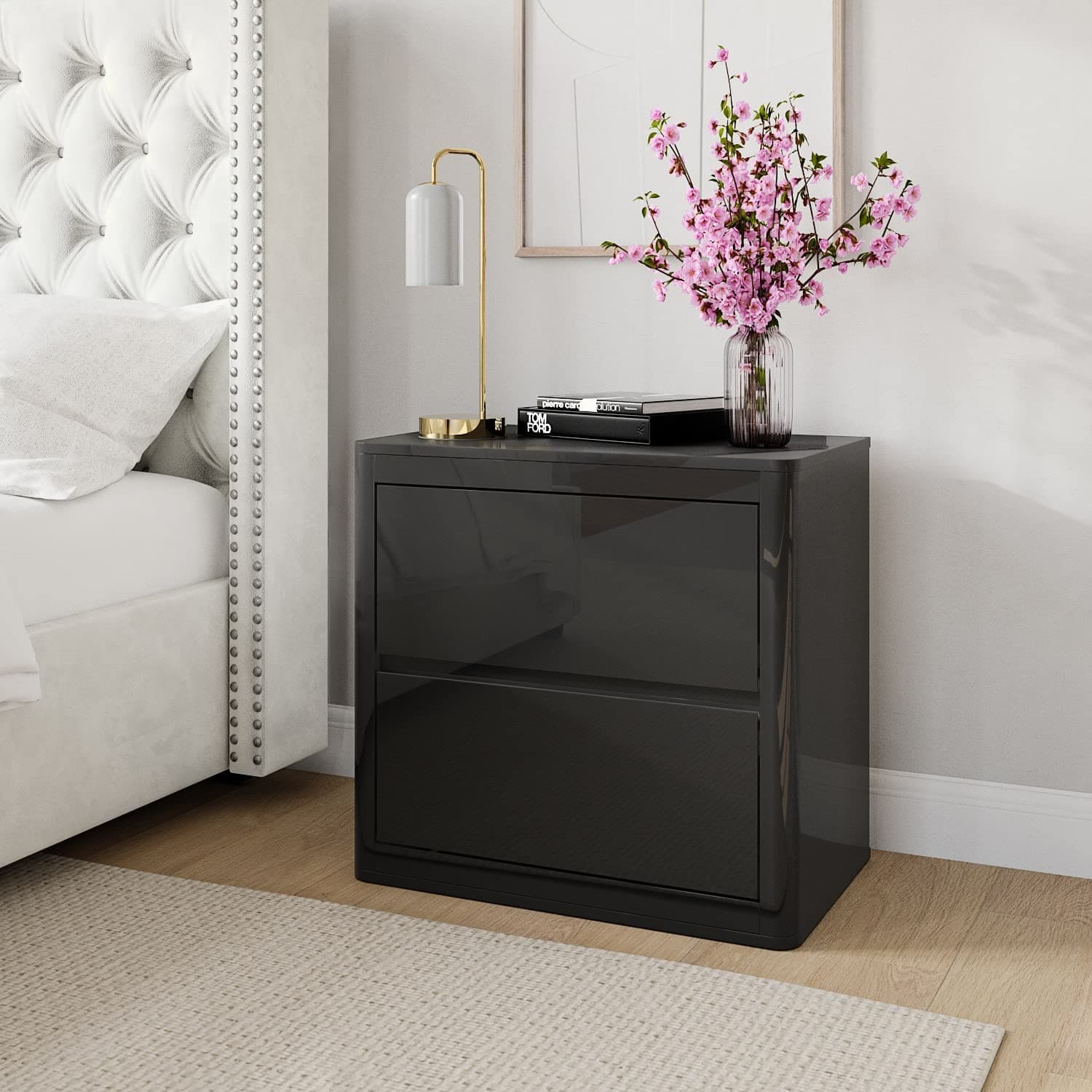 Lexi High Gloss Anthracite Grey 2 Drawer Bedside Table