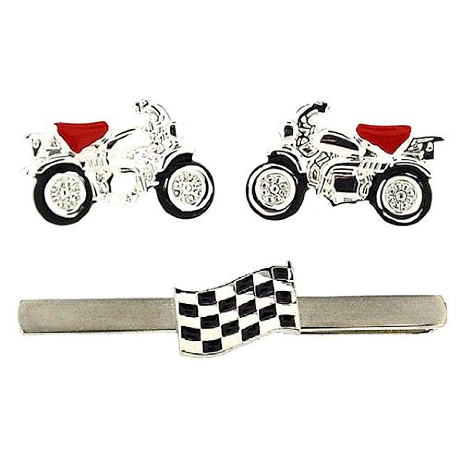 Thomas Brown Gents Chequered Flag Tie Bar & Motorbike Cufflinks In a Gift Box TB439901