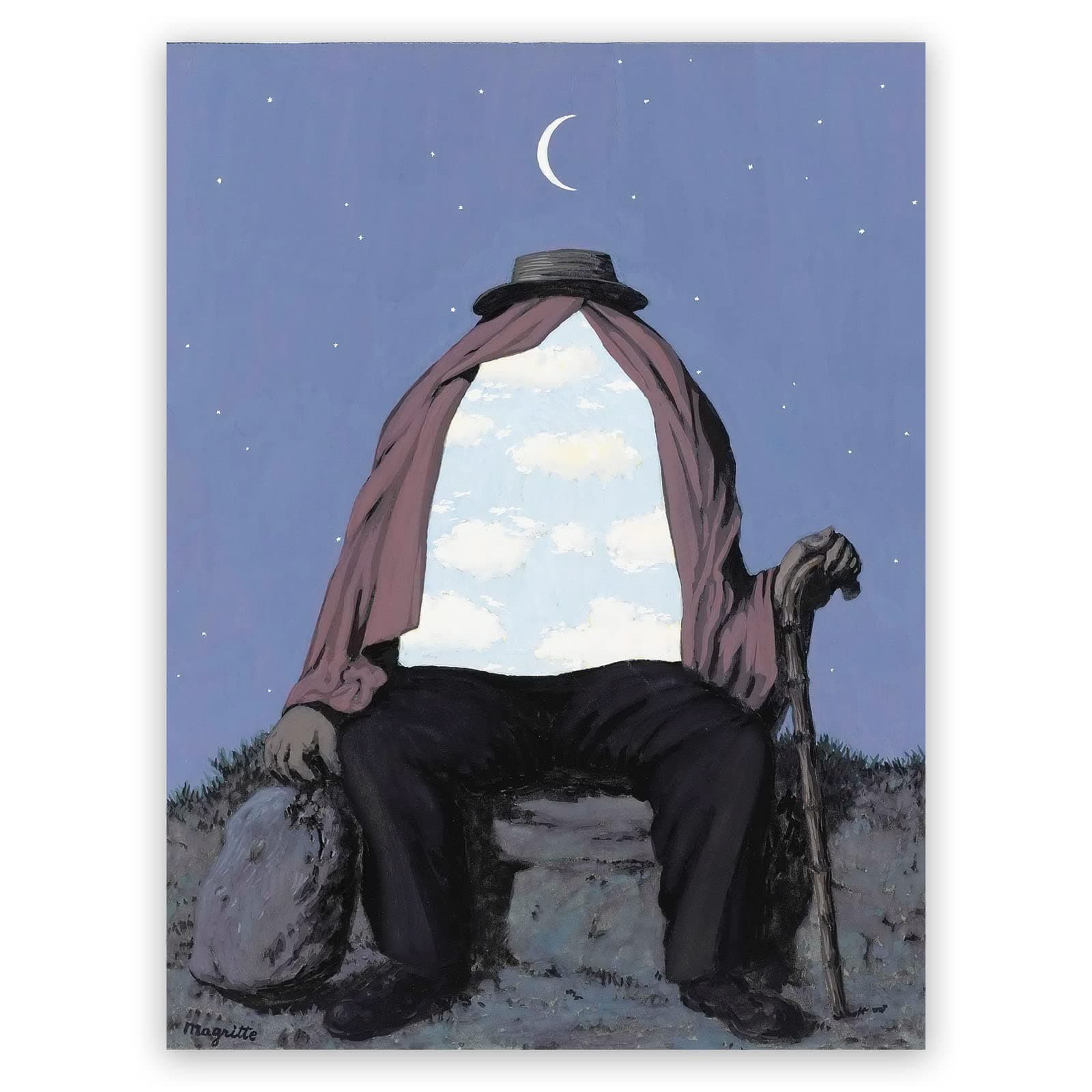 Rene Magritte Canvas Wall Art - The Therapist Poster - Fine Art Print - Moon Start cloud Picture Cool Wall Decor for Kid Room Bedroom Unframed (12x16in/30x40cm)