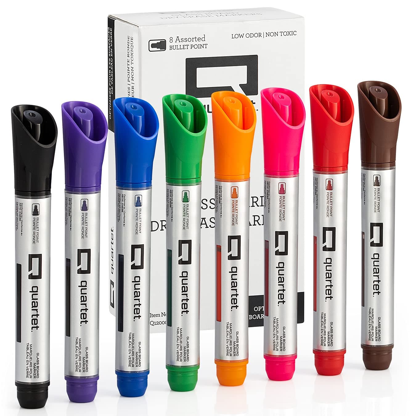 Quartet Dry Erase Markers, Glass Whiteboard Markers, Bullet Tip, White Board Dry Erase Pens, Assorted Colors, 8 Pack (Q120000GBA)