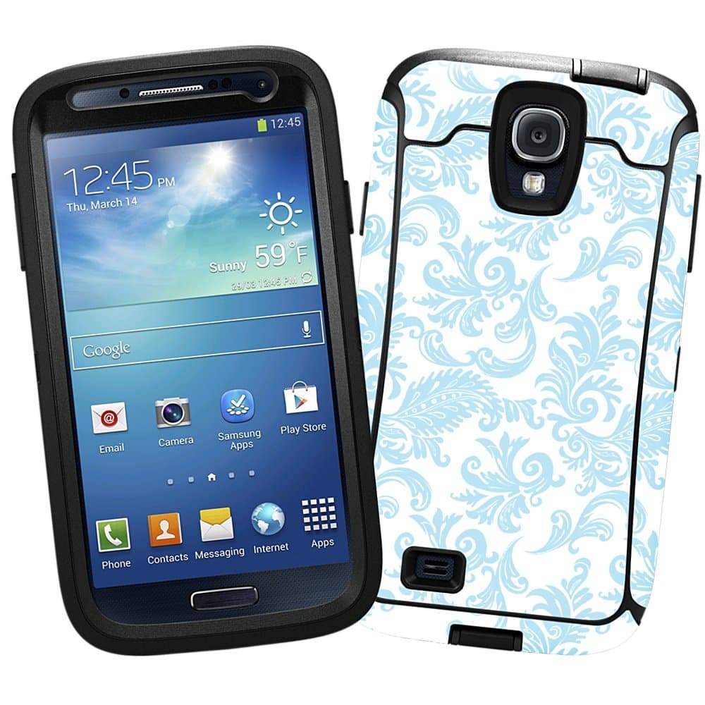 Soft Chateau Blue Damask "Protective Decal Skin" for OtterBox Defender Samsung Galaxy S4 Case