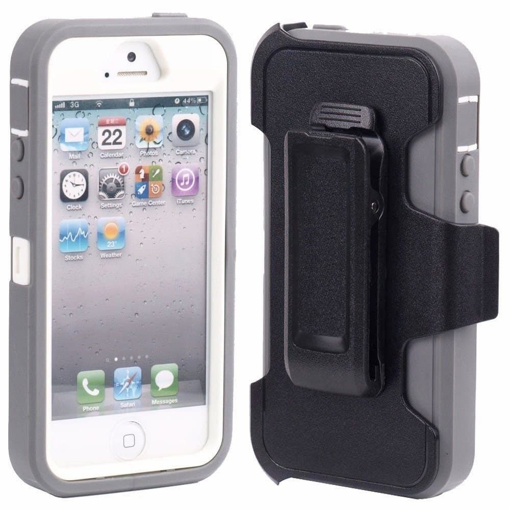 Huaxia Datacom Body Armor Heavy Duty Dirtproof Shockproof Hybrid Defender Case with Holster Belt Clip for iPhone 5S - Gray Silicone on White Core (only for iPhone 5S, not for iphone 5/5C)
