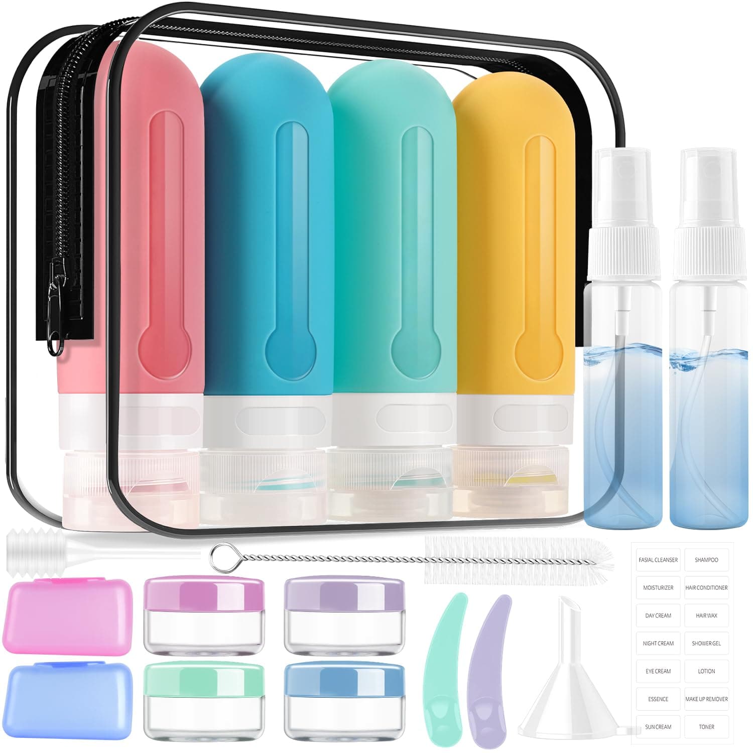 AMMAX 19 Pack Leak Proof Silicone Travel Bottles Set, TSA Approved Containers for Toiletries, Travel Size Accessories and Shampoo Conditioner Bottles with Toiletry Bag