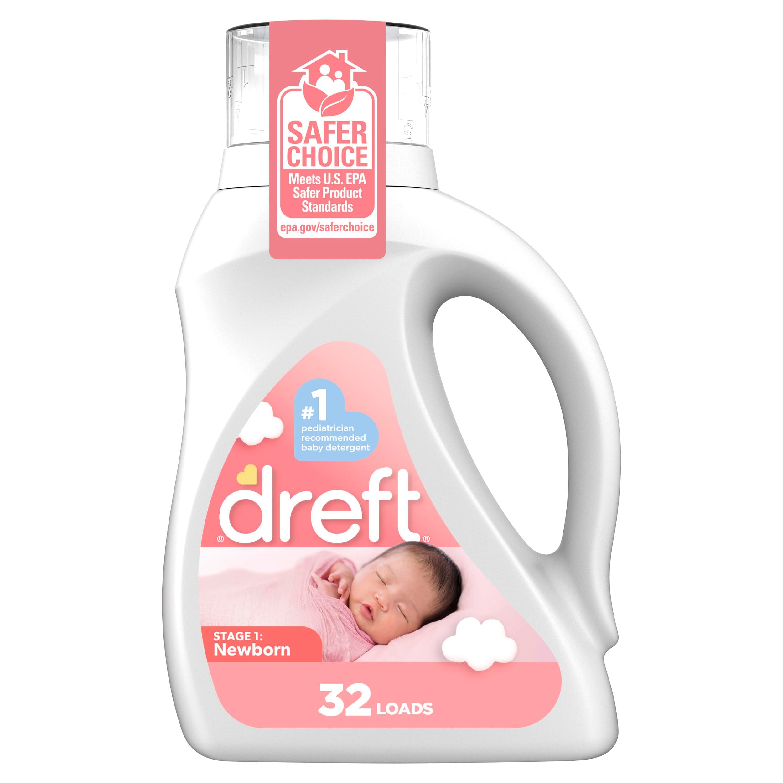Dreft Stage 1 Newborn Baby Liquid Laundry Detergent, Gentle on Sensitive Skin, HE Compatible, 32 loads