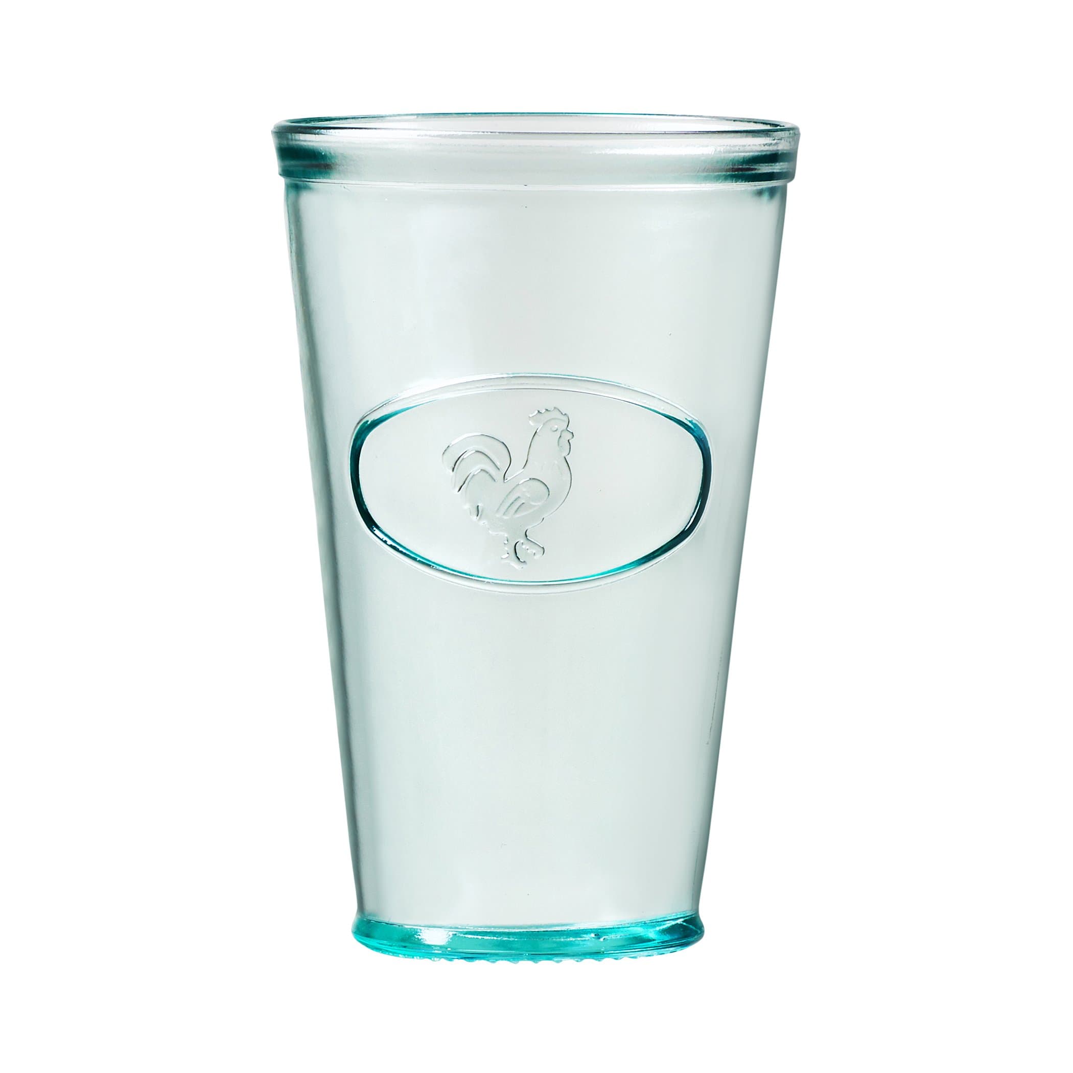 Amici Home Rooster Hiball Glass | 16 Oz | Italian Made, Recycled Glass with Green Tint | Drinking Glass with Embossed Design for Water, Juice, Cocktails (Set of 6)