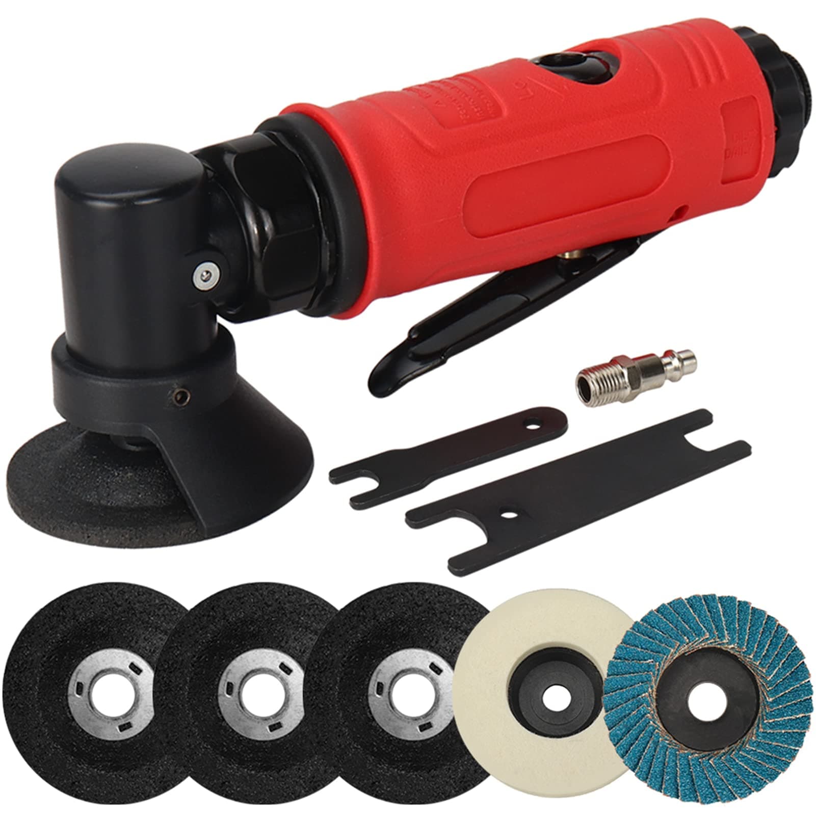 SI FANG 2 Inch Pneumatic Mini Angle Grinder Air Cut Off Tool With 6Pcs Grinding Wheels Felt Polishing Disc Kit,Lightweight Right Angle Grinders Air Tools,15000RPM (Upgraded Version)