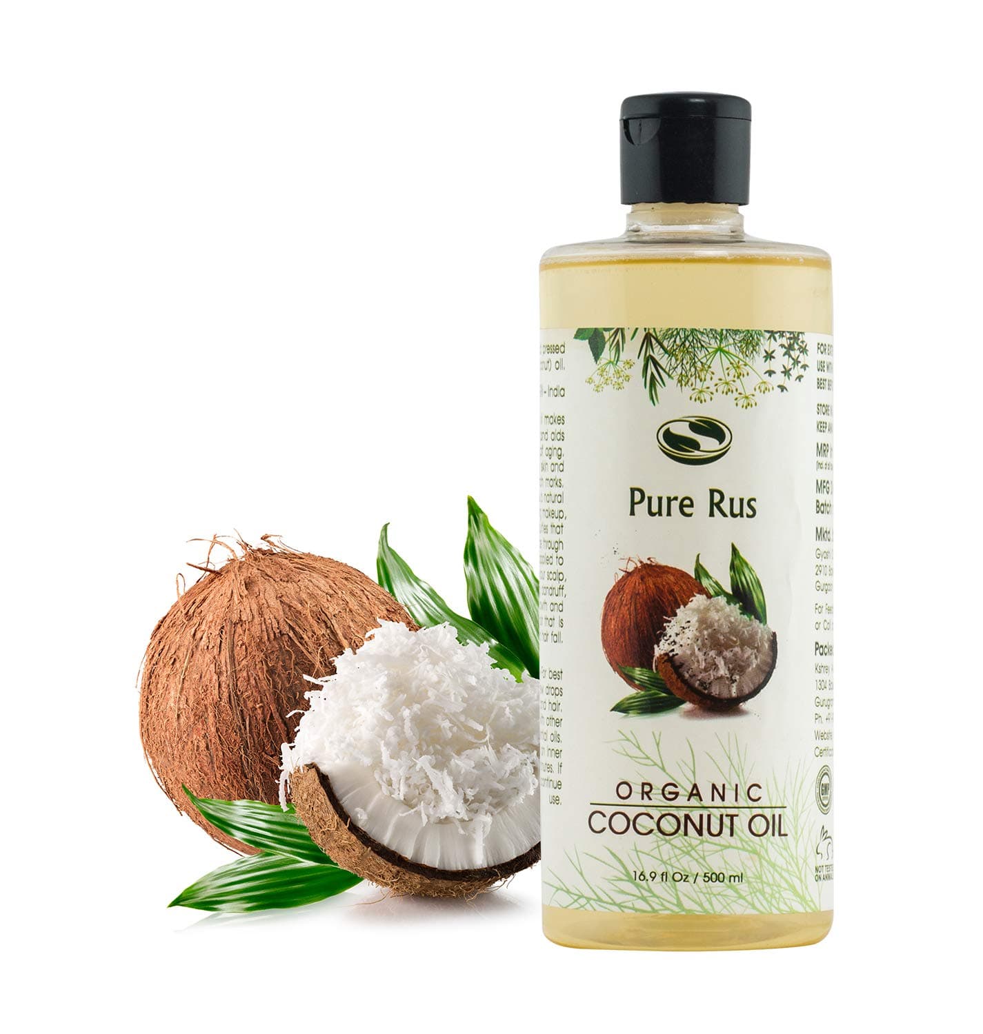 Pure Rus Cold Pressed Coconut Oil for Hair and Skin, 500ml