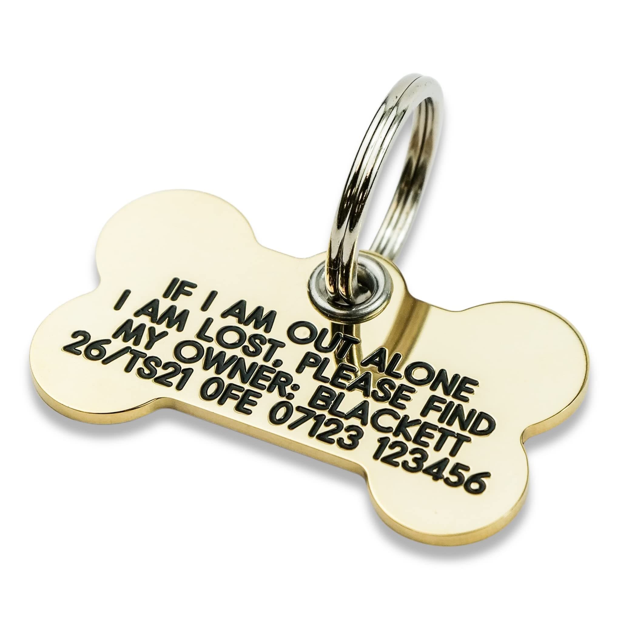 Engraved Dog tag, Deeply Engraved, Reinforced Solid Brass Bone Dog tag