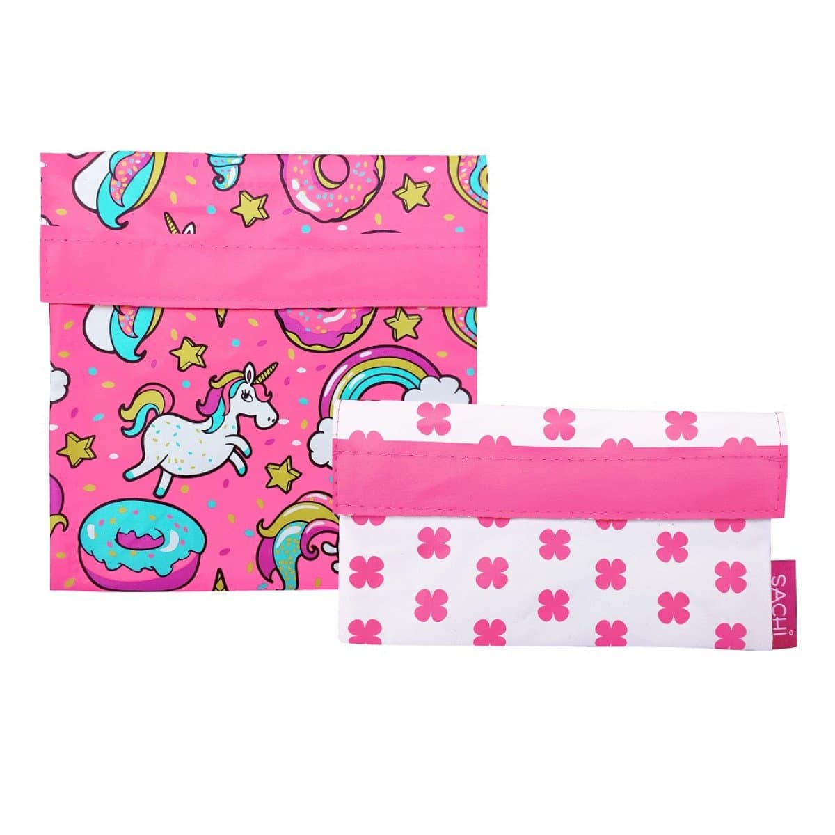 Sachi Reusable Sandwich/Snack Lunch Pockets Set of 2 - Unicorn - Pink