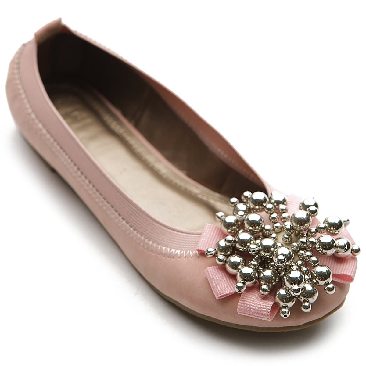Ollio Women's Ballet Shoe Soft Cute Silver Bead Accent Flat