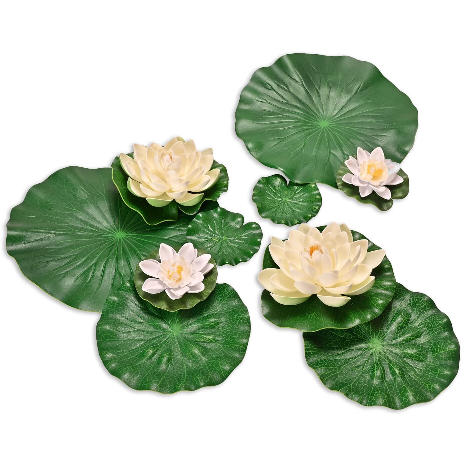 Fake Lily Pads, 10 PCS Artificial Lotus with Water Lily Pad, Realistic Water Floating Foam Lotuses Lily Pads, Artificial Floating Lotus Decor with Lily Pad for Home Outdoor Ponds