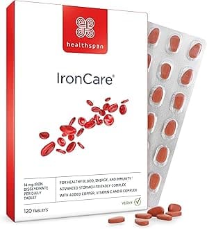 IronCare (120 Tablets) | for Healthy Blood, Energy & Immunity | 14mg Iron | Stomach Friendly Complex | Added B Vitamins | Easy-Swallow | Vegan